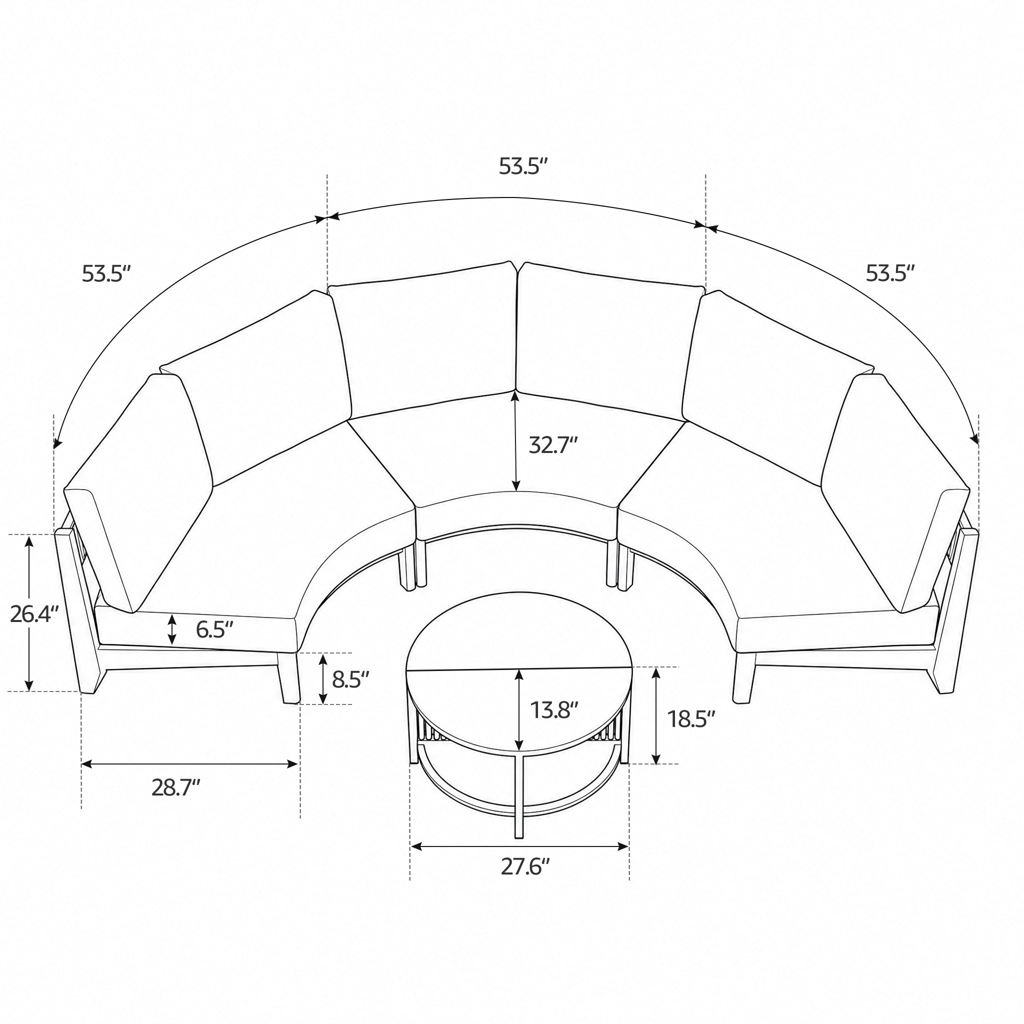 Arlo 10-Piece Outdoor Modular Conversation Set, Open Circle Configuration Wood-Look with Aluminum Frame