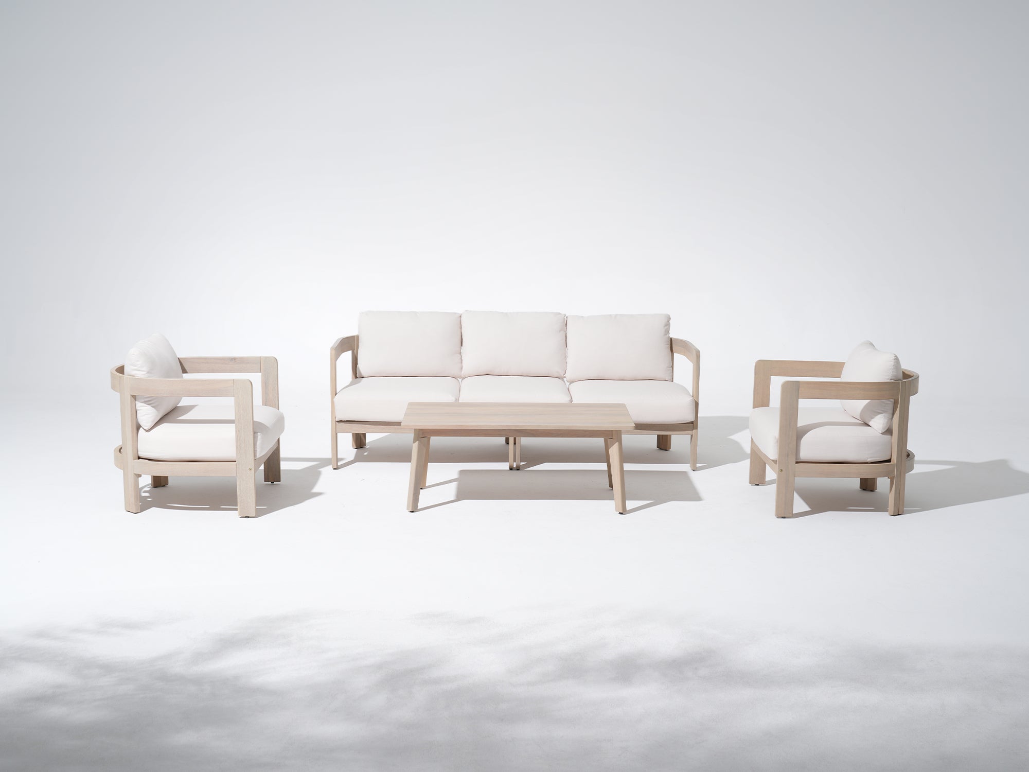 5-seat Modern acacia wood outdoor furniture conversation set with white cushions - Jardina Modern Premium Outdoor Patio Furniture Sets