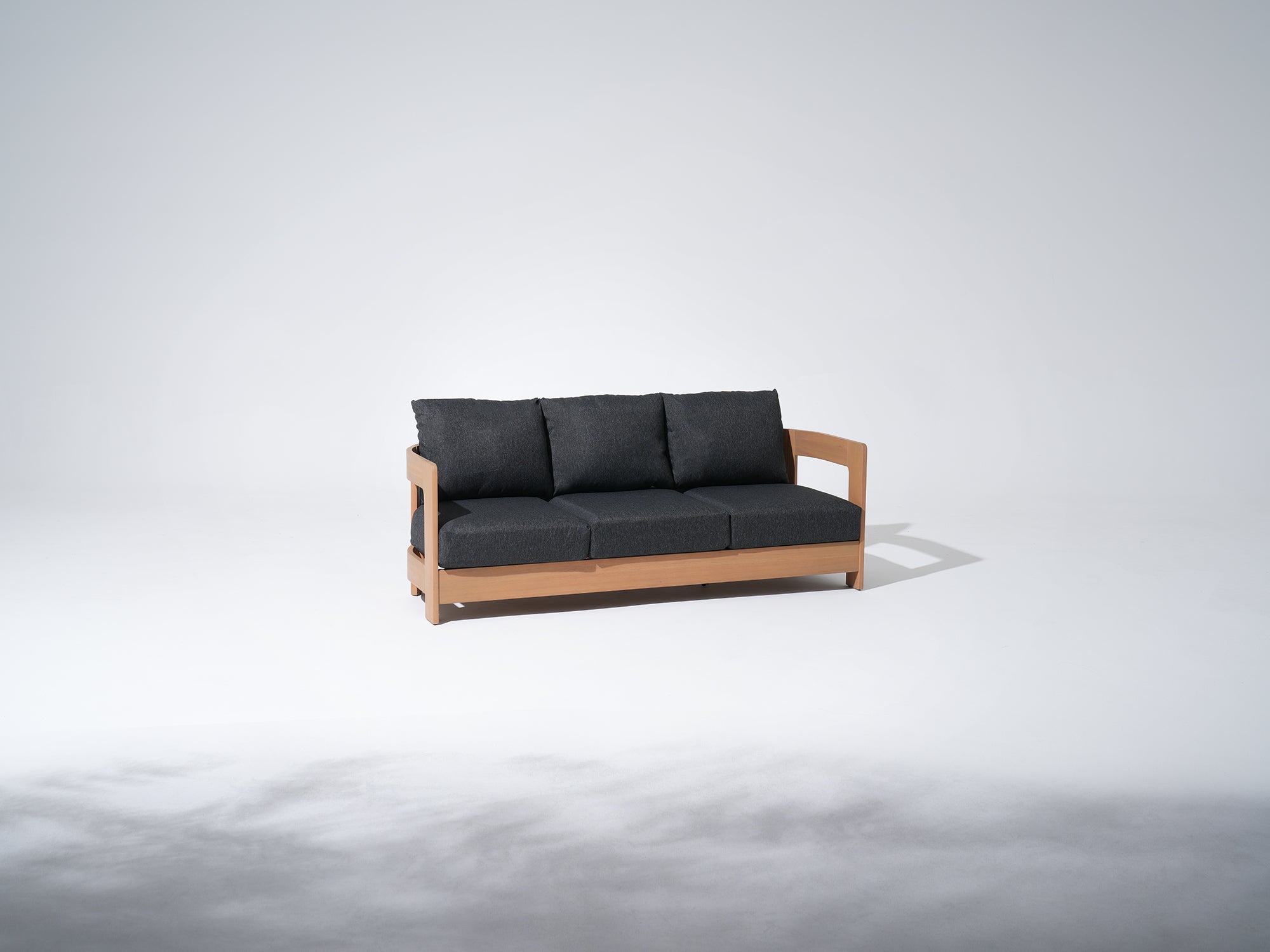 Sova 3-Seat Wood Outdoor Sofa, Eucalyptus Wood, Creamy White & Black Cushion