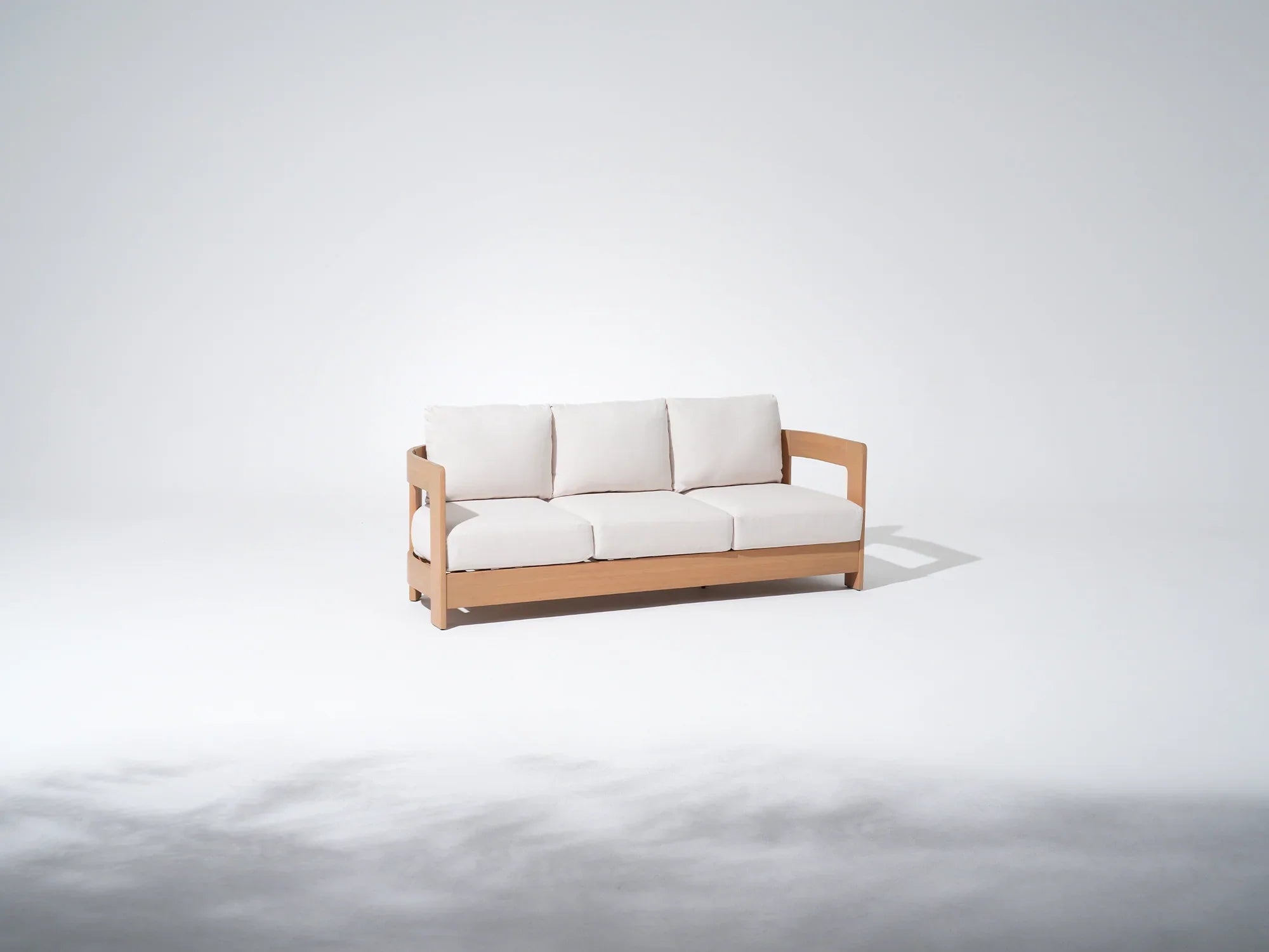 Eucalyptus Wooden outdoor sofa with white cushions - Jardina Modern Premium Outdoor Patio Furniture