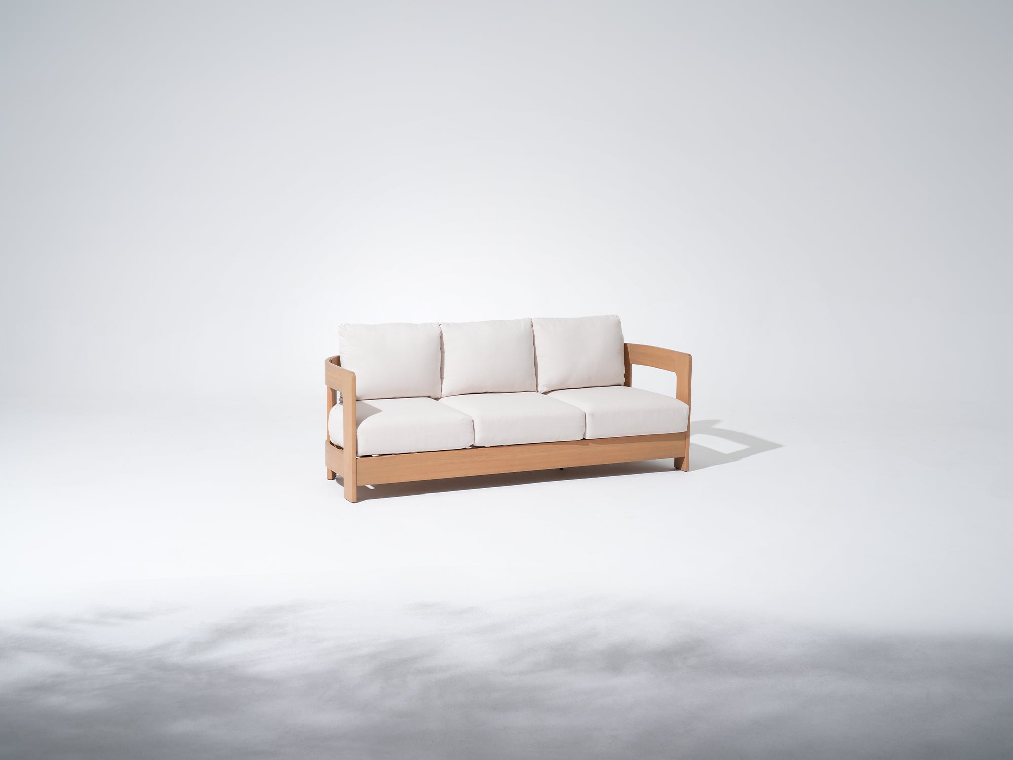 Eucalyptus Wooden outdoor sofa with white cushions - Jardina Modern Premium Outdoor Patio Furniture
