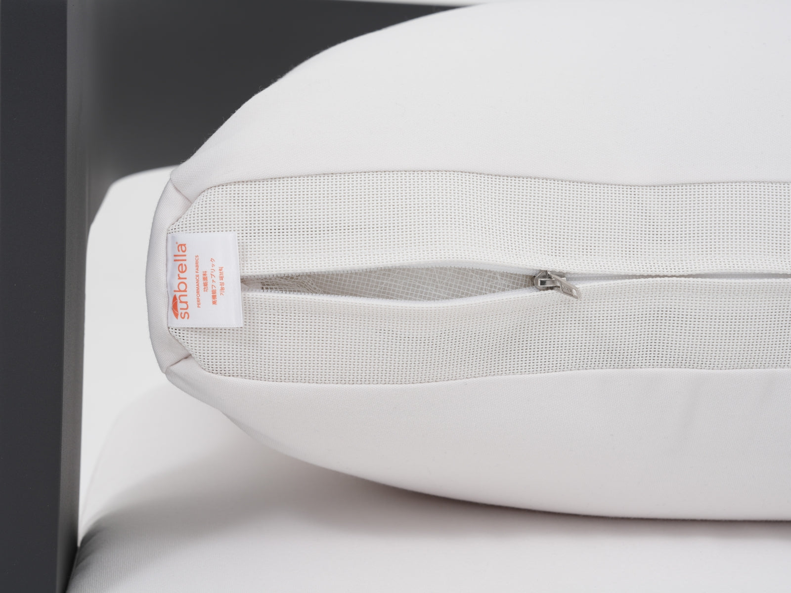 Close-up of a white Sunbrella® cushions
