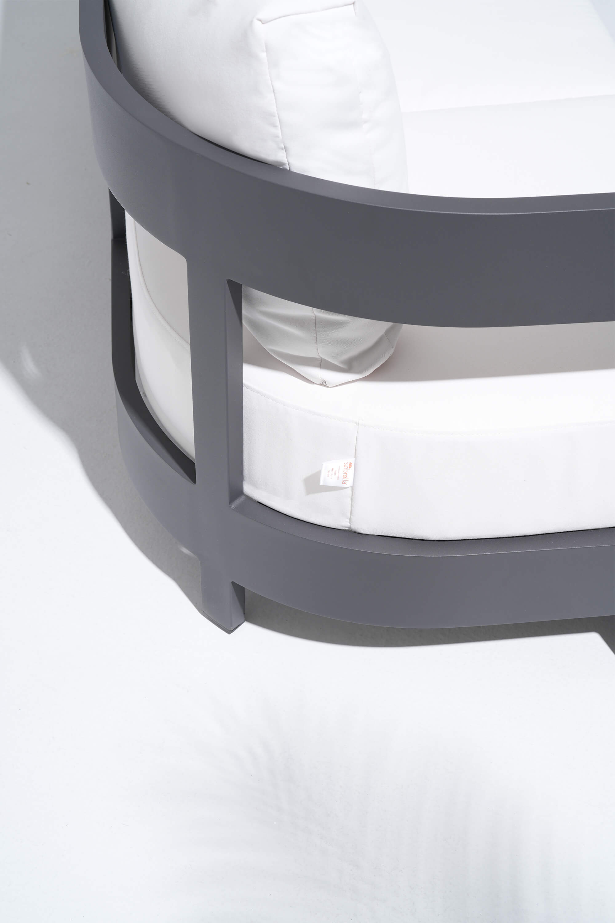 Sova Modern Aluminum Outdoor Sofa Set with Swivel Chairs, Black Frame & White Sunbrella® Cushions