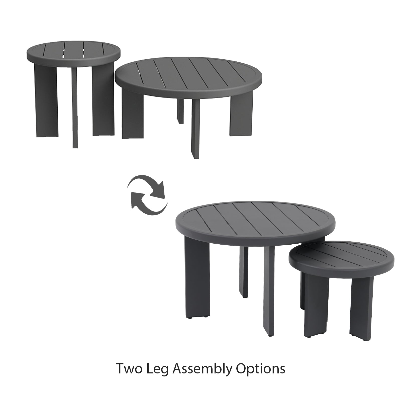 Sova Modern Charcoal Aluminum Outdoor Conversation Set with Swivel Chairs, White Sunbrella® Cushions