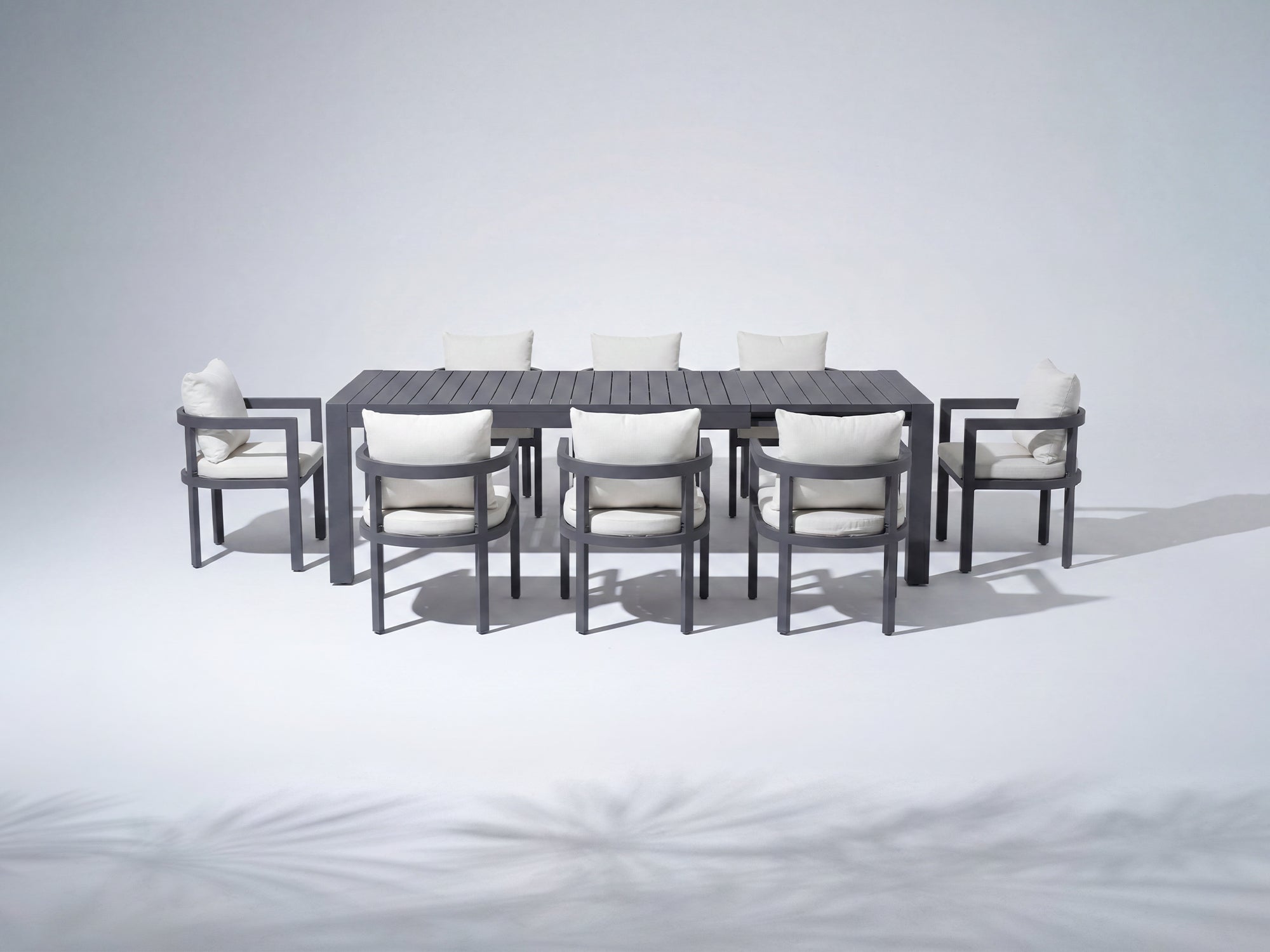Sova Outdoor Aluminum Dining Set for 6-10 People, Charcoal Frame, Extendable Table