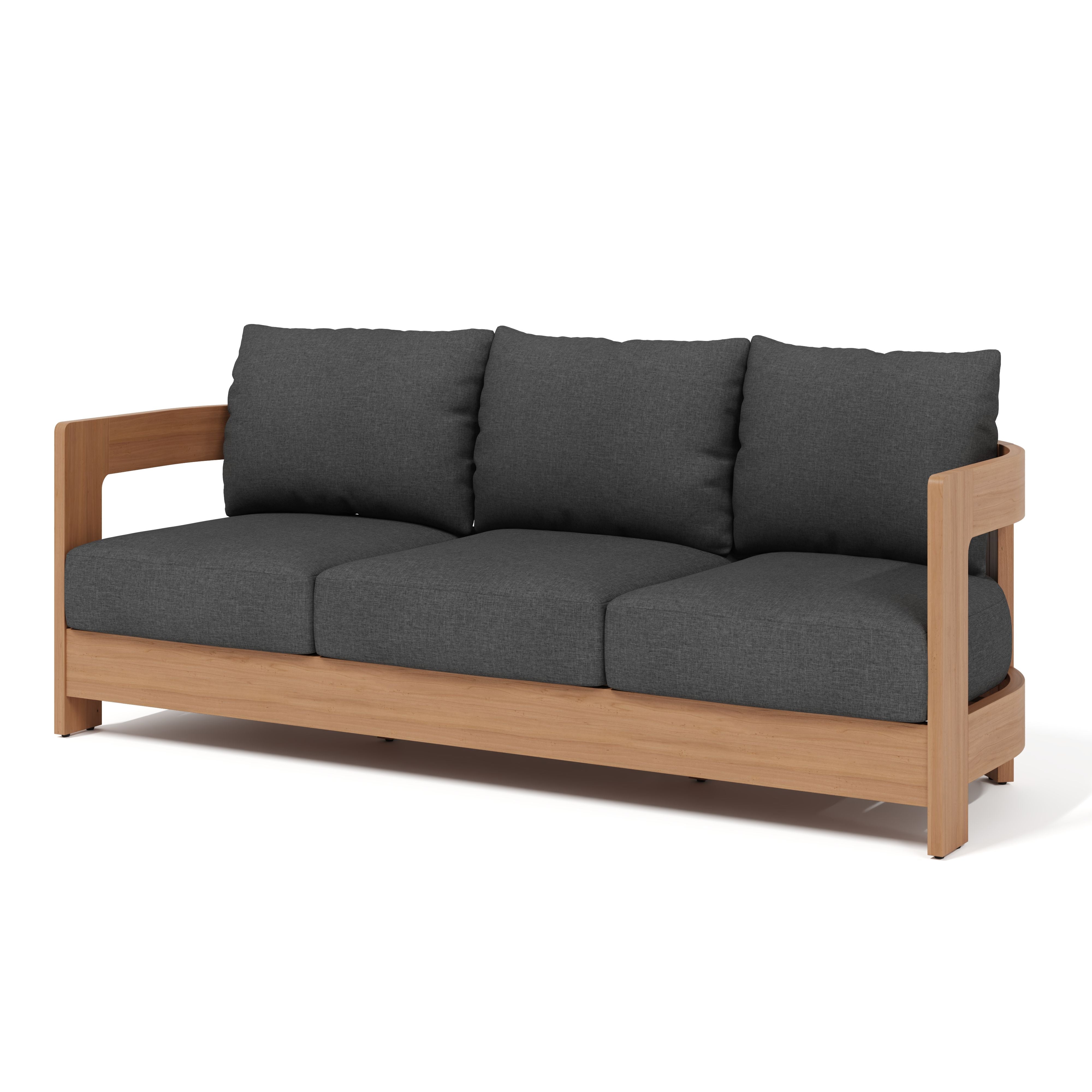 Sova Eucalyptus Wood Outdoor Conversation Set with Swivel Chairs & Two Tables, Black Cushions