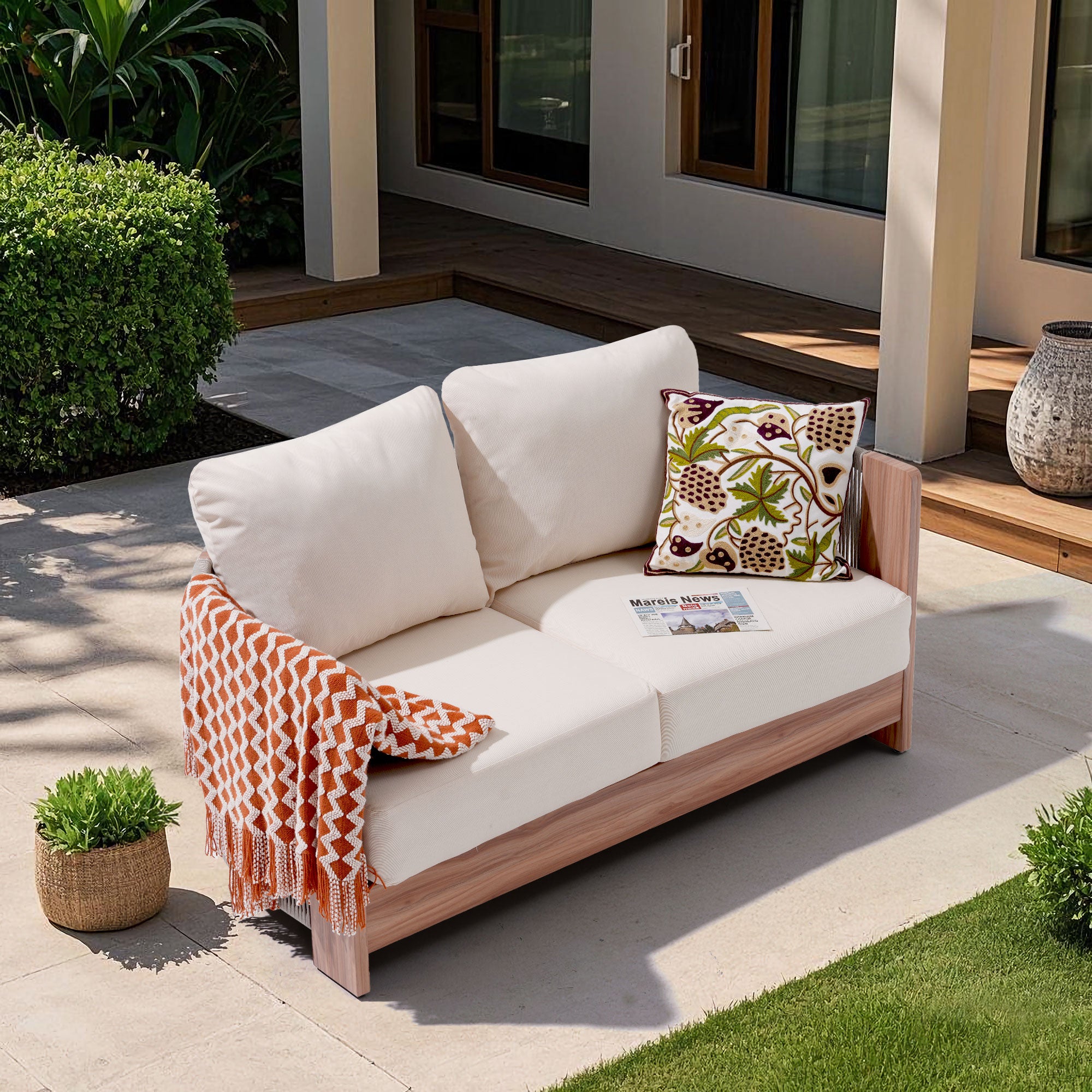 modern aluminum Outdoor sofa with cushions on a patio