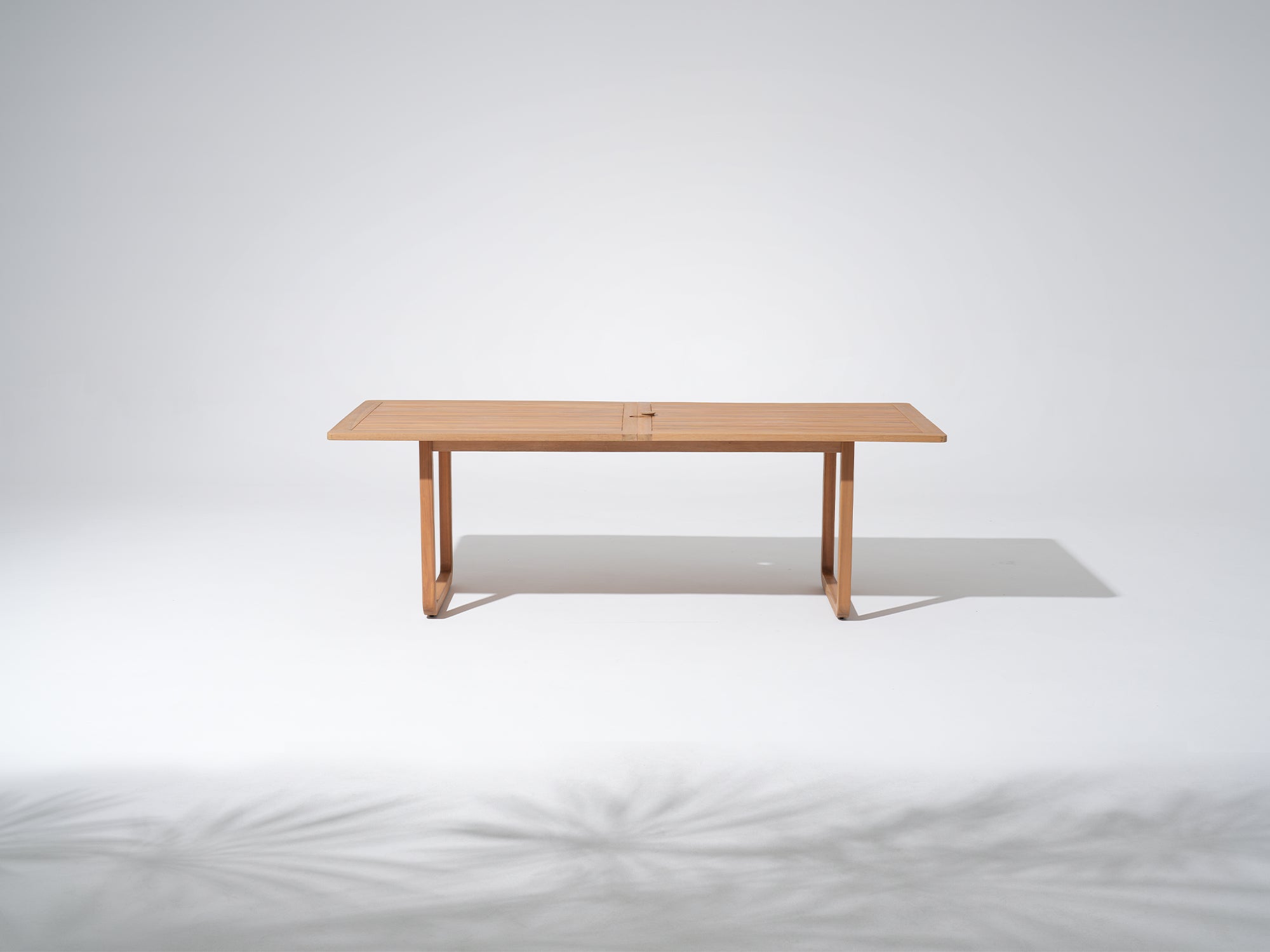 Amaya Wooden Dining Table with Umbrella Hole for 6-8 People, Teak Finish, 90.6"