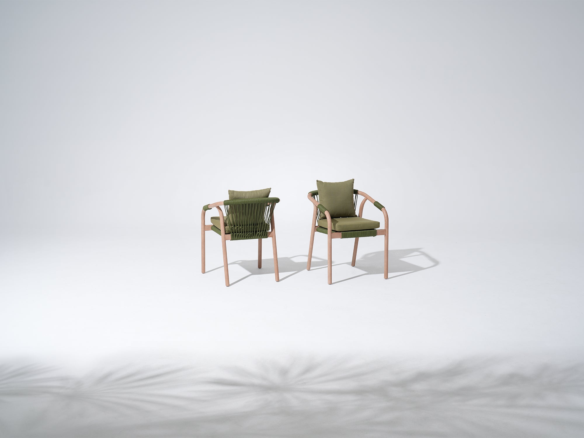 Tellus Wooden Outdoor Dining Chair with Green Cushion, Rope Design, Eucalyptus