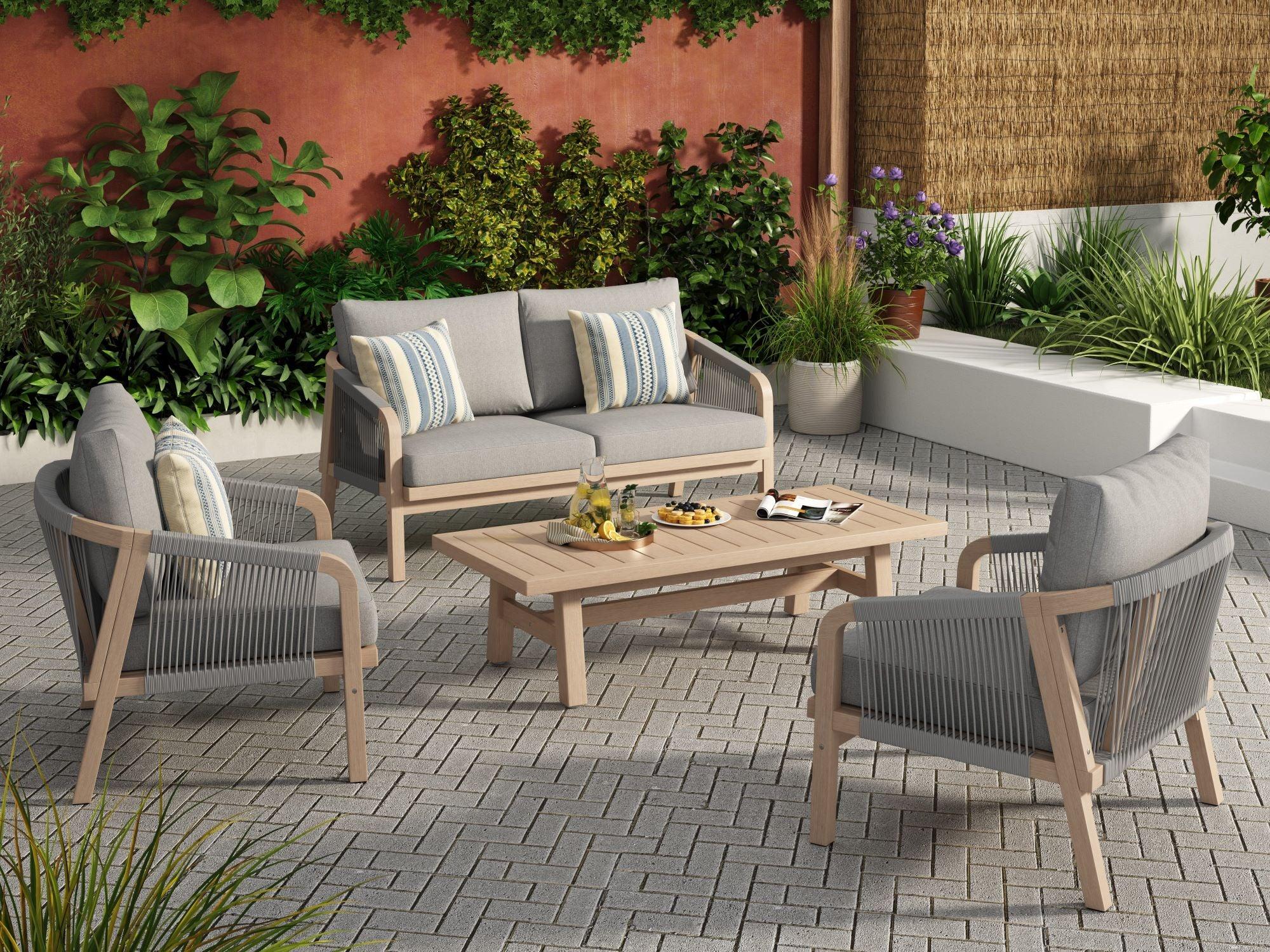 Thalea Textured Wooden Outdoor Loveseat Sofa