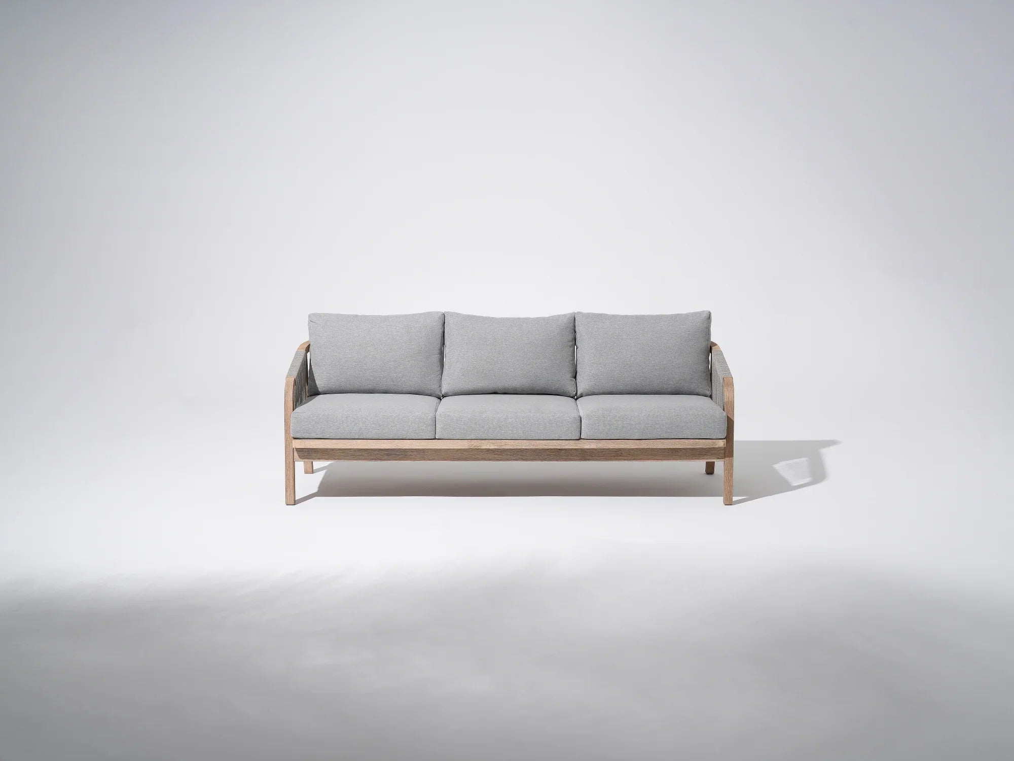 Wooden Outdoor triple sofa , gray cushions 3-seat sofa with gray rope design - Jardina Premium Modern Outdoor Patio Furniture