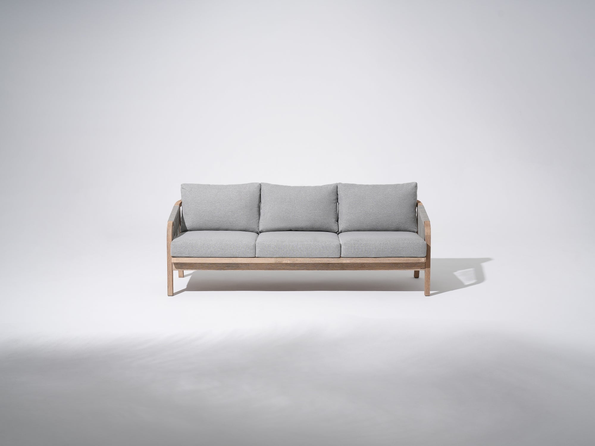 Wooden Outdoor triple sofa , gray cushions 3-seat sofa with gray rope design - Jardina Premium Modern Outdoor Patio Furniture