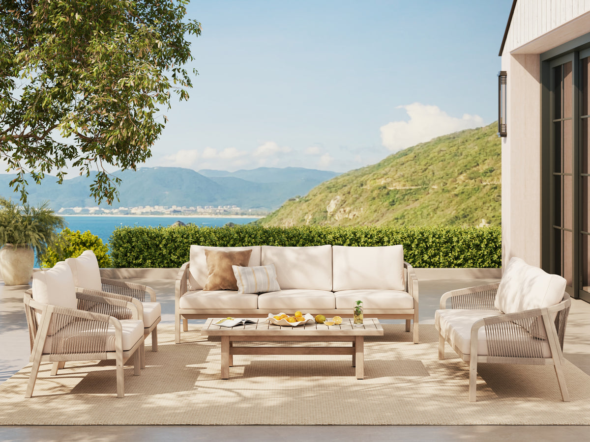 Thalea 7-Seater Wooden Patio Conversation Set with Coffee Table in Cream