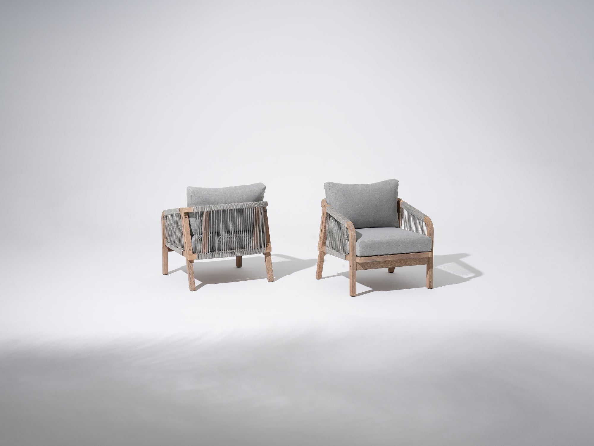 Wooden Outdoor Patio lounge chair, gray cushions single sofa armchair with gray rope design - Jardina Premium Modern Outdoor Patio Furniture
