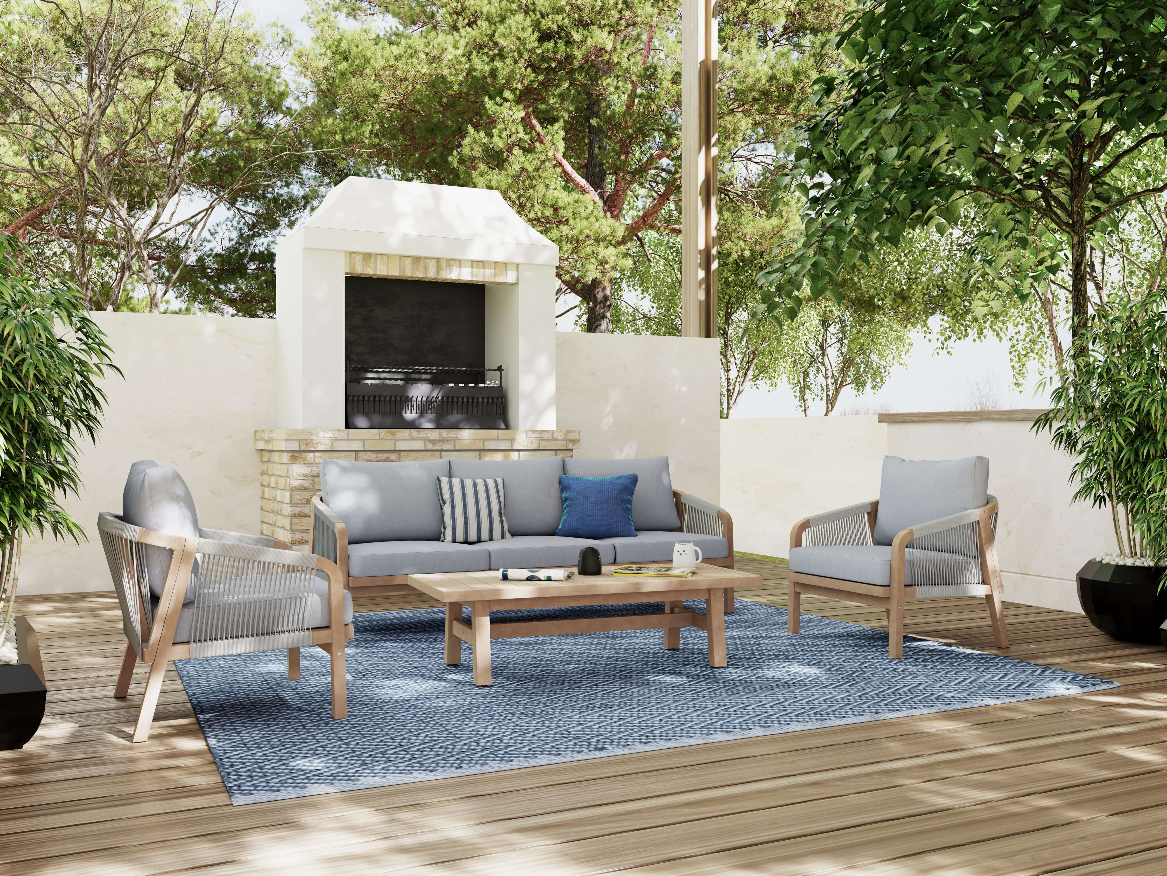 Thalea Textured 5-Seater Wooden Outdoor Conversation Sofa Set