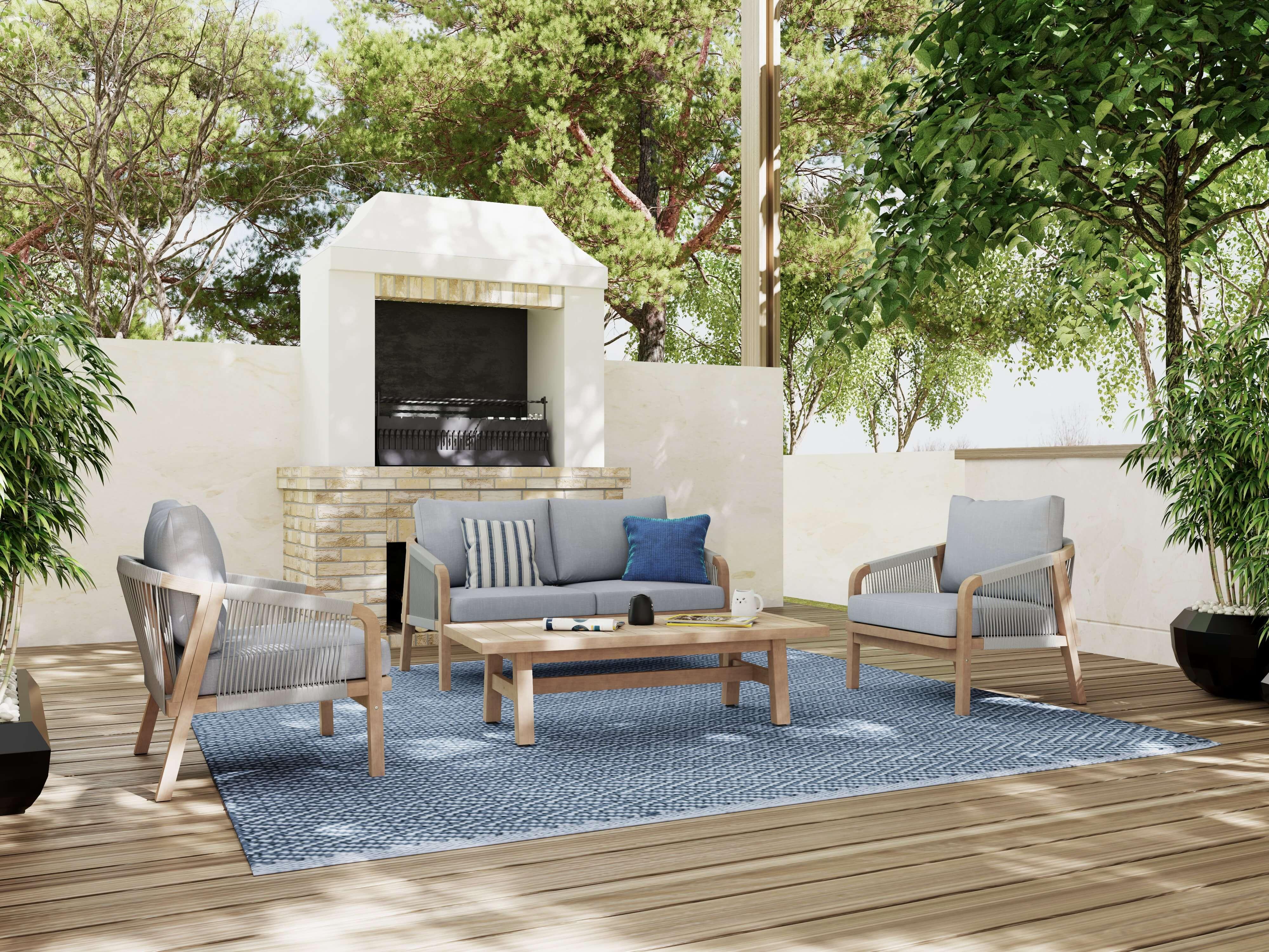 Thalea Textured 4-Piece Wooden Outdoor Loveseat Set for 4 People