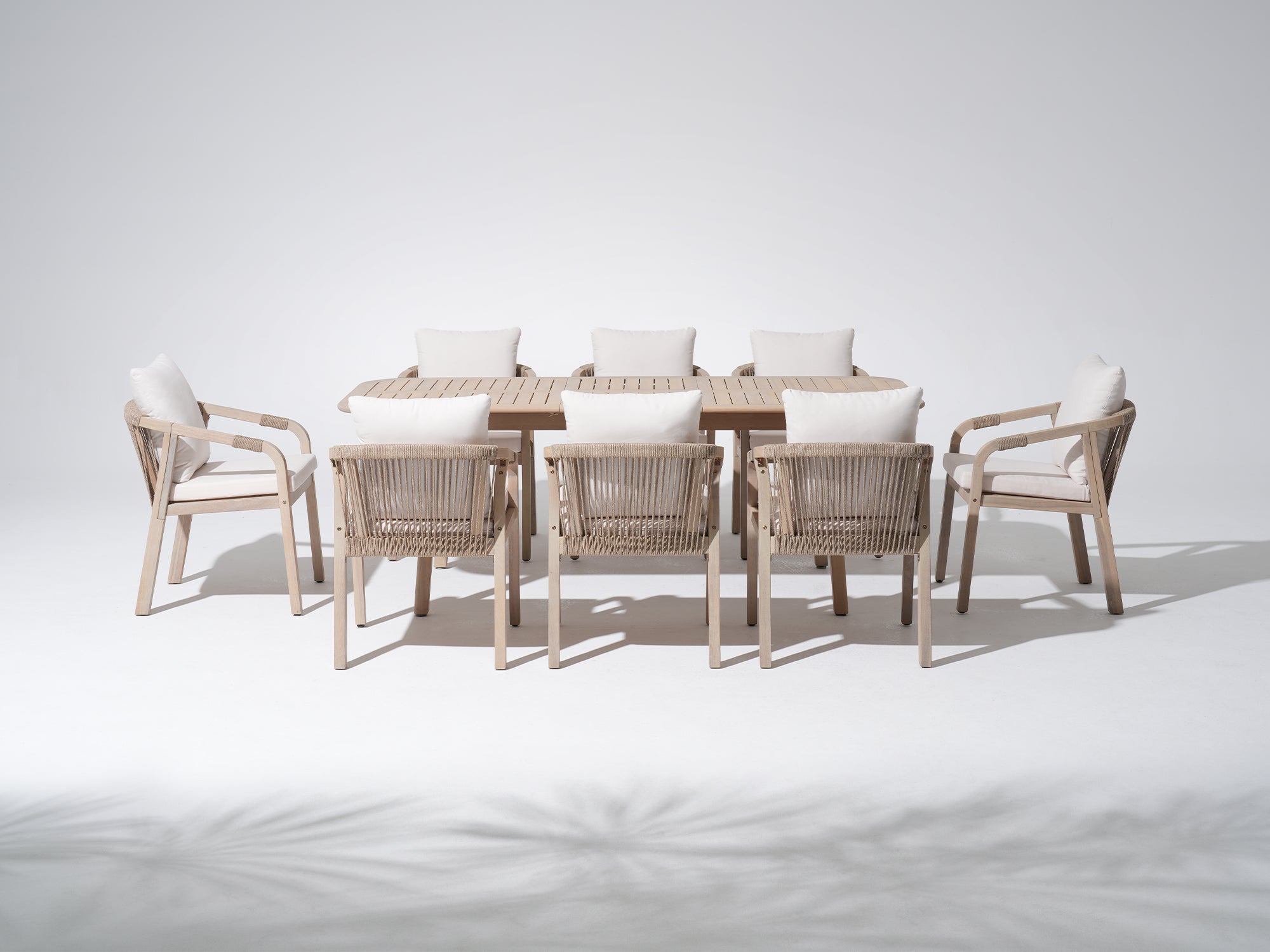Thalea White Smooth Rectangular Wooden Dining Set with Extendable Design, 6-8 Seats, 63"-82.7"