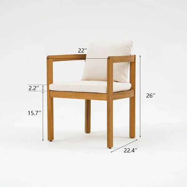 Wooden chair with white cushion and dimensions