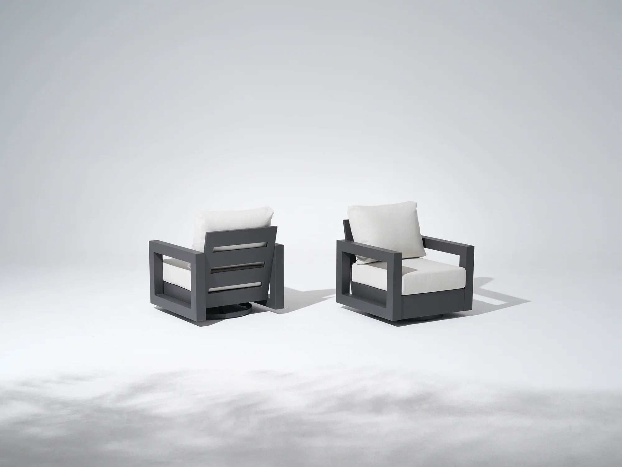 Aluminum Outdoor Swivel Chairs, Black Frame & White Cushions, Set of 2