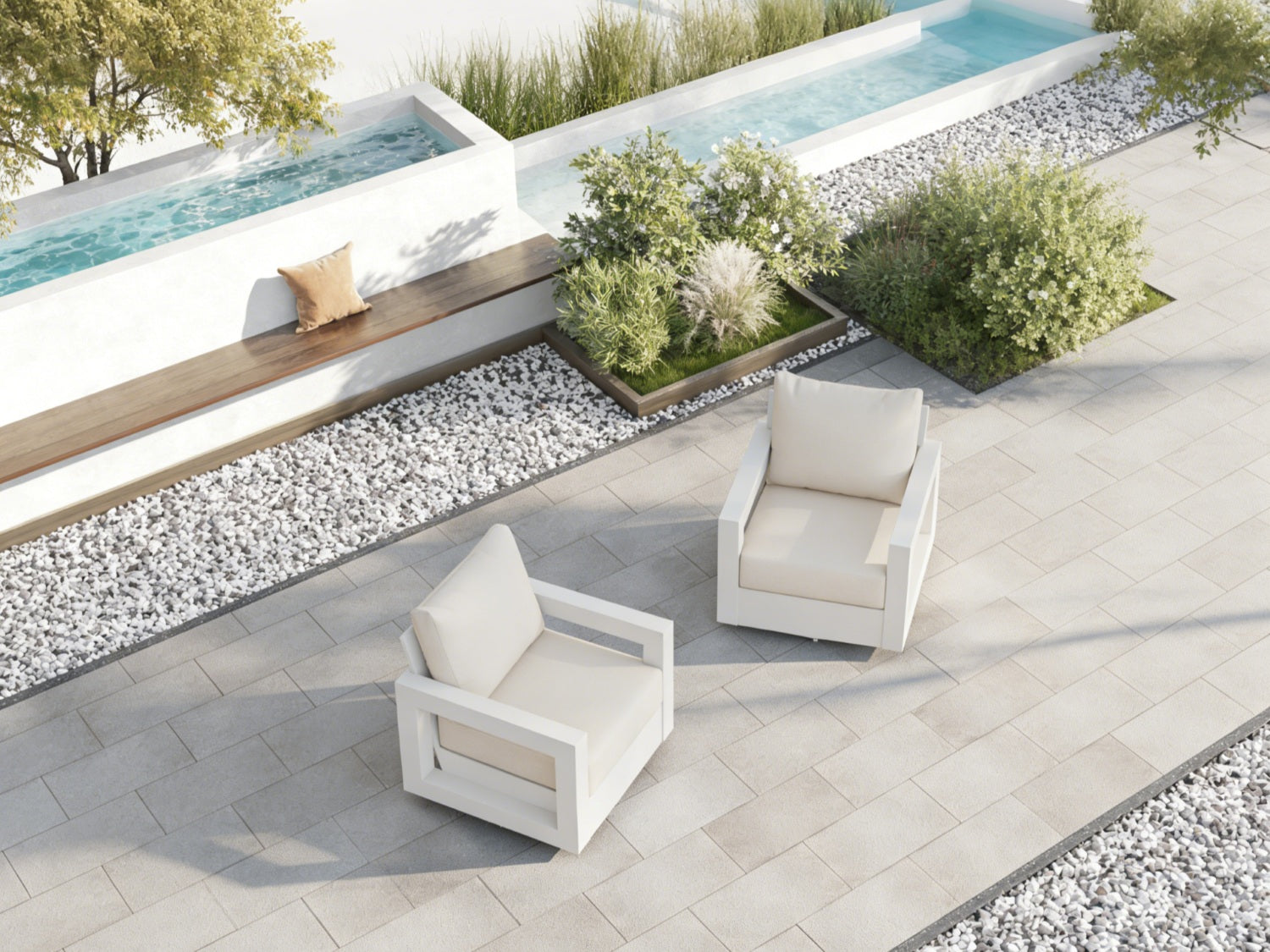 Vela Aluminum White Outdoor Swivel Lounge Chair, Olefin Linen Cushions,Set of 2