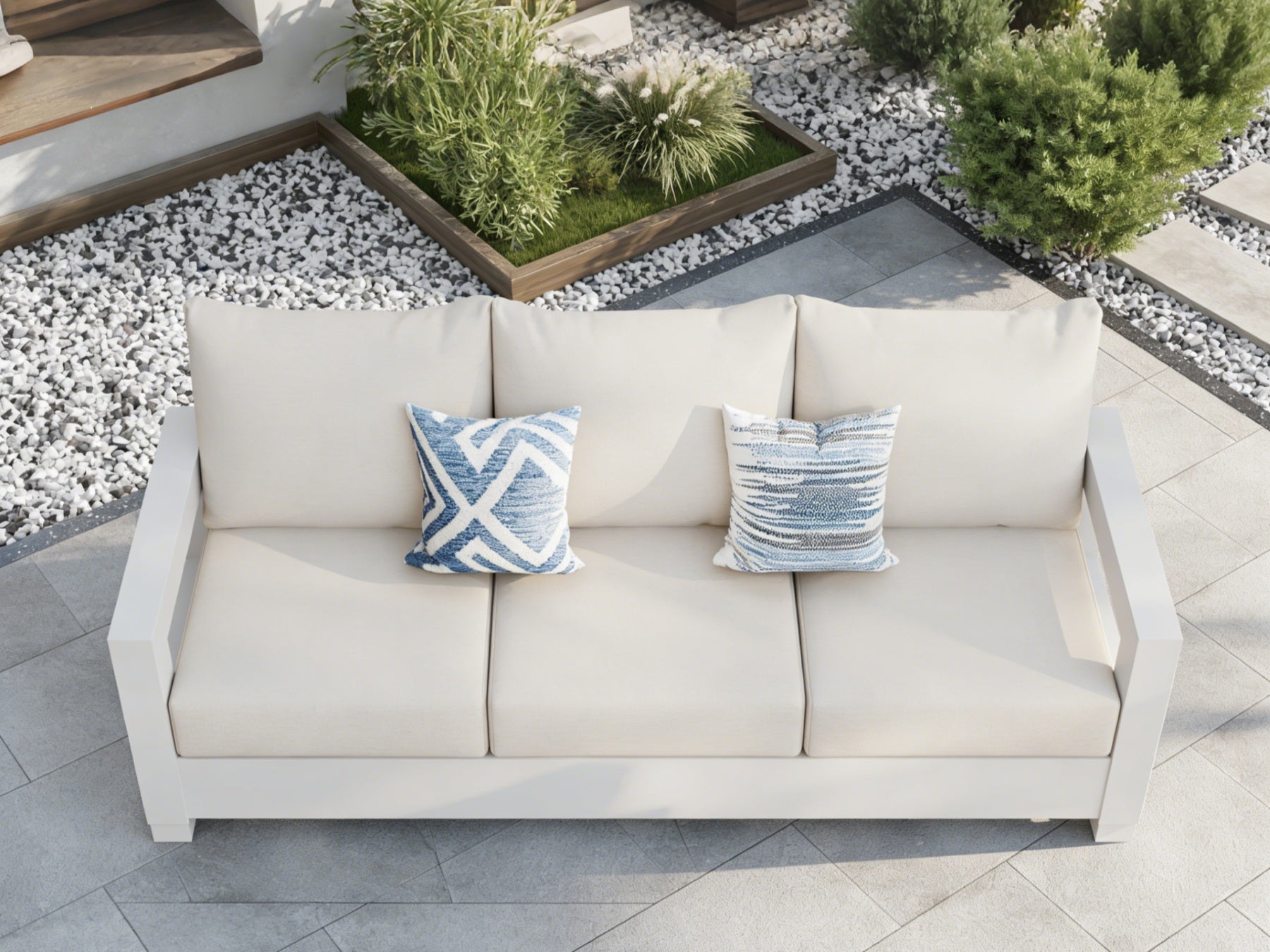 Vela Aluminum Light Beige Outdoor Sofa, Olefin Linen Cushions