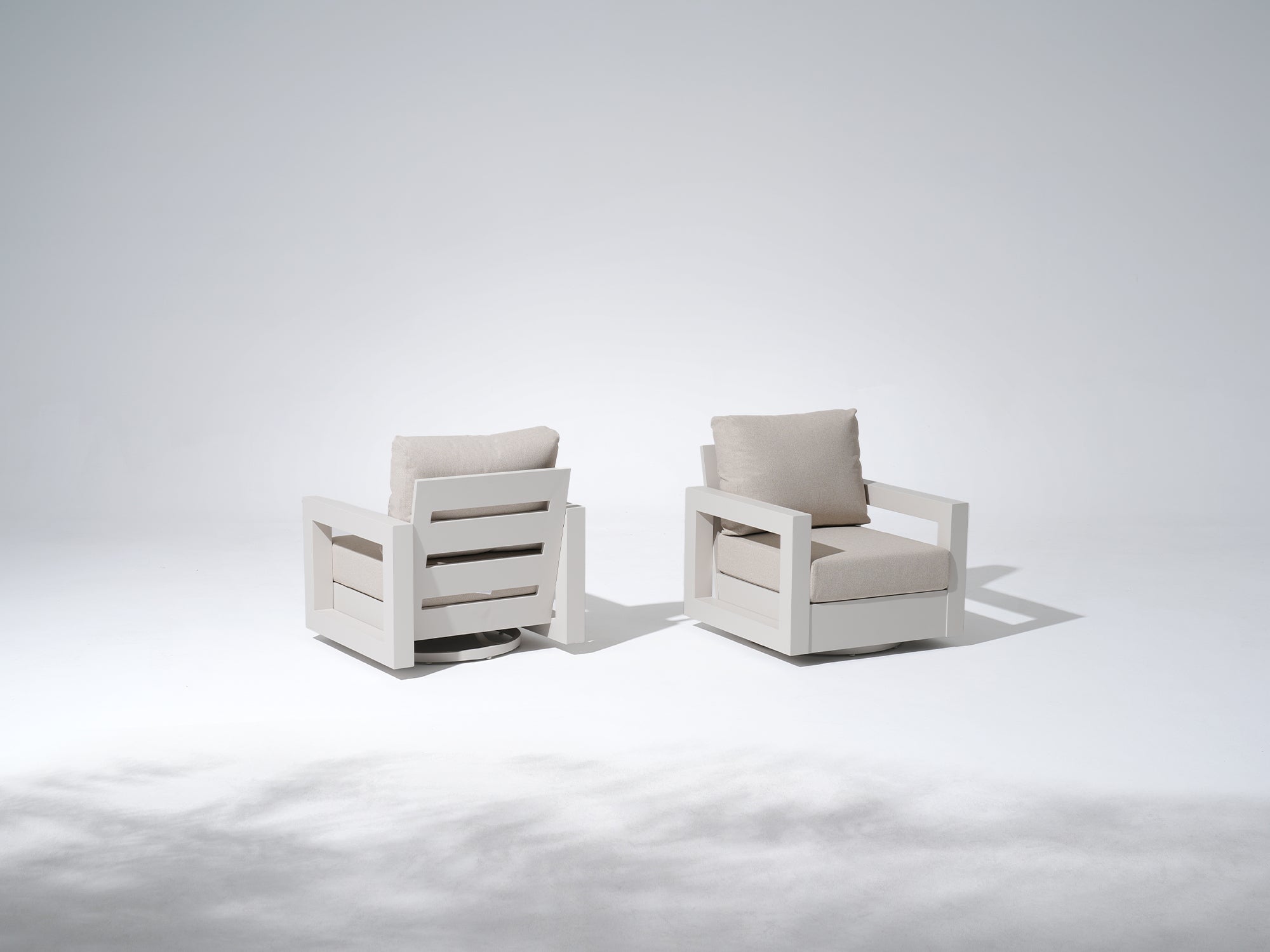 Aluminum White Outdoor Swivel Lounge Chair, Olefin Linen Cushions, Set of 2