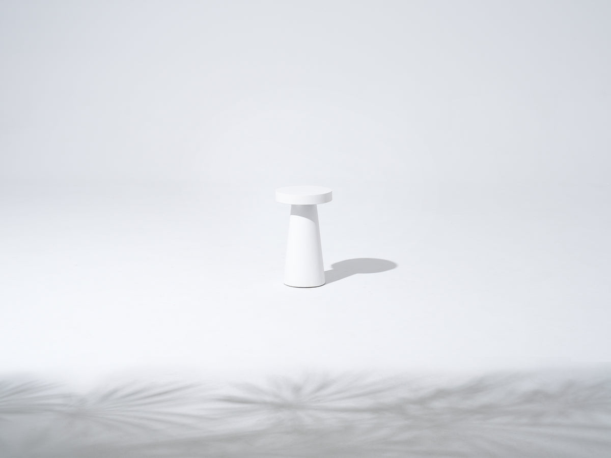 Matera Outdoor Concrete Side Table, Textured Travertine finish & Smooth Pure White