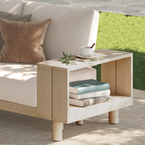 Sova acacia wood L-shaped outdoor sectional set armrest - Jardina Modern Premium Outdoor Patio Furniture Setsdesign#Color_White