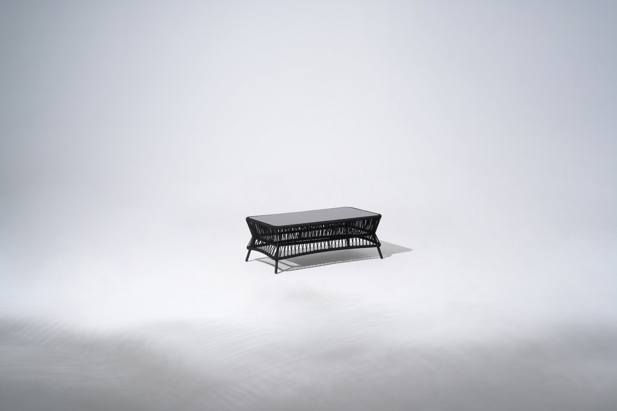 black aluminum rectangular outdoor coffee table, black rope design and Sintered Stone Top Table - Jardina Premium Modern Outdoor Patio Furniture