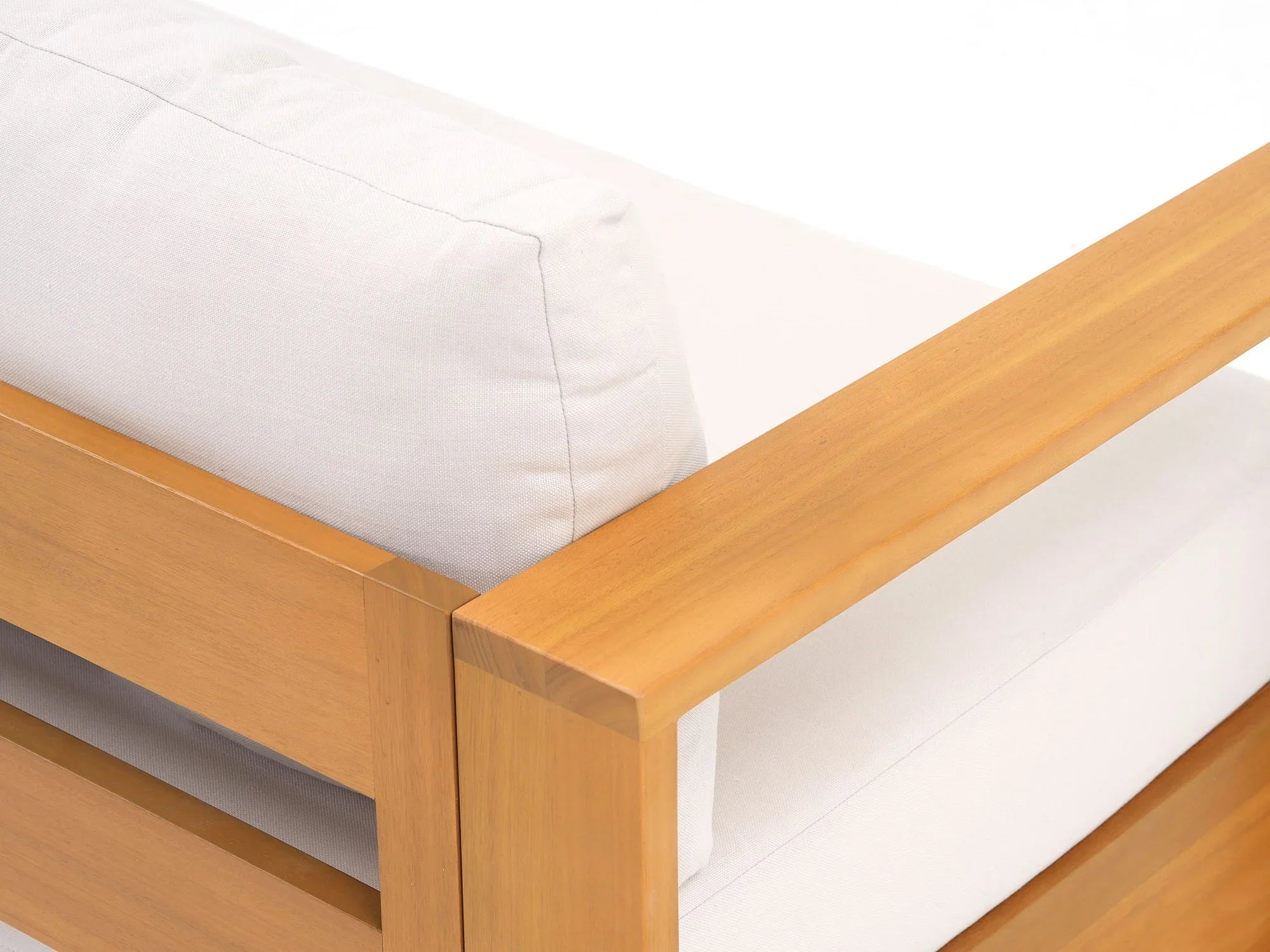 Foristern 4-Piece Eucalyptus Wooden Outdoor Sofa Set, arm detail - Jardina Modern Outdoor Furniture