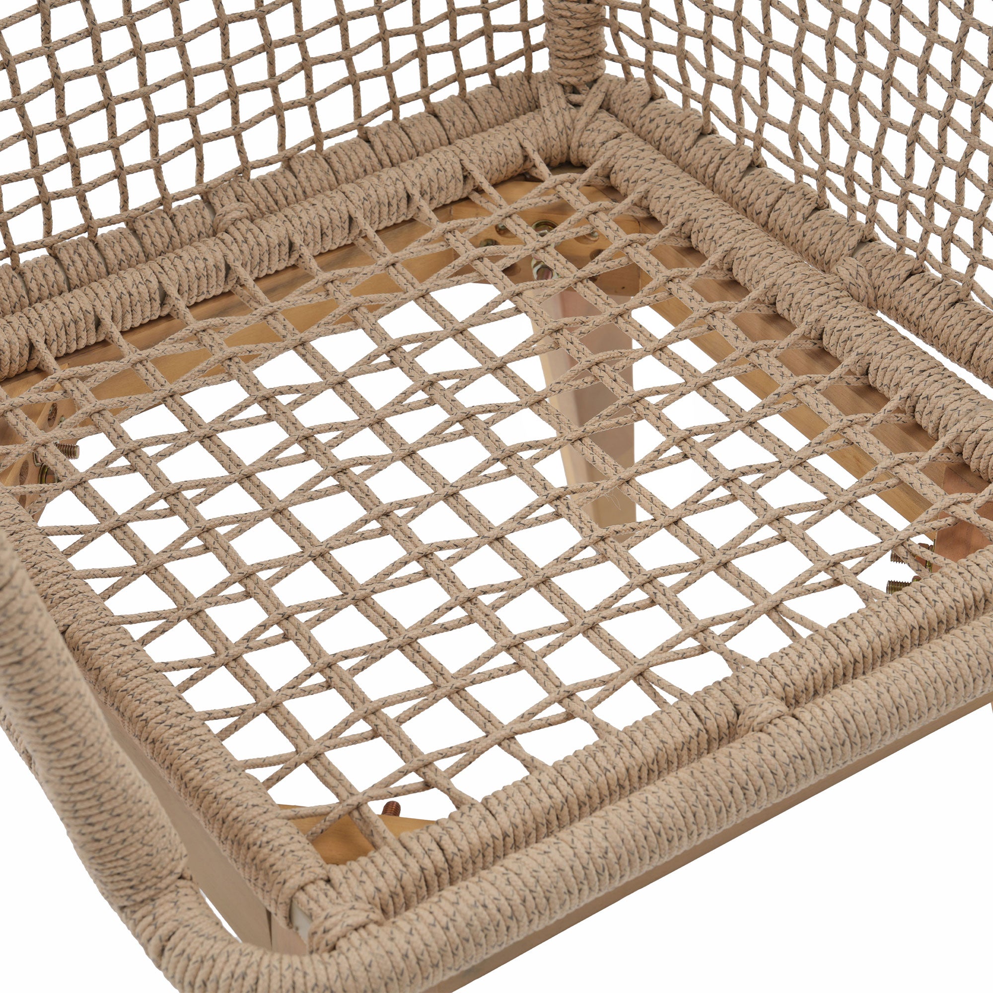 Noto Wooden Outdoor Dining Set with Checkerboard Woven Chairs for 6 People, 67''