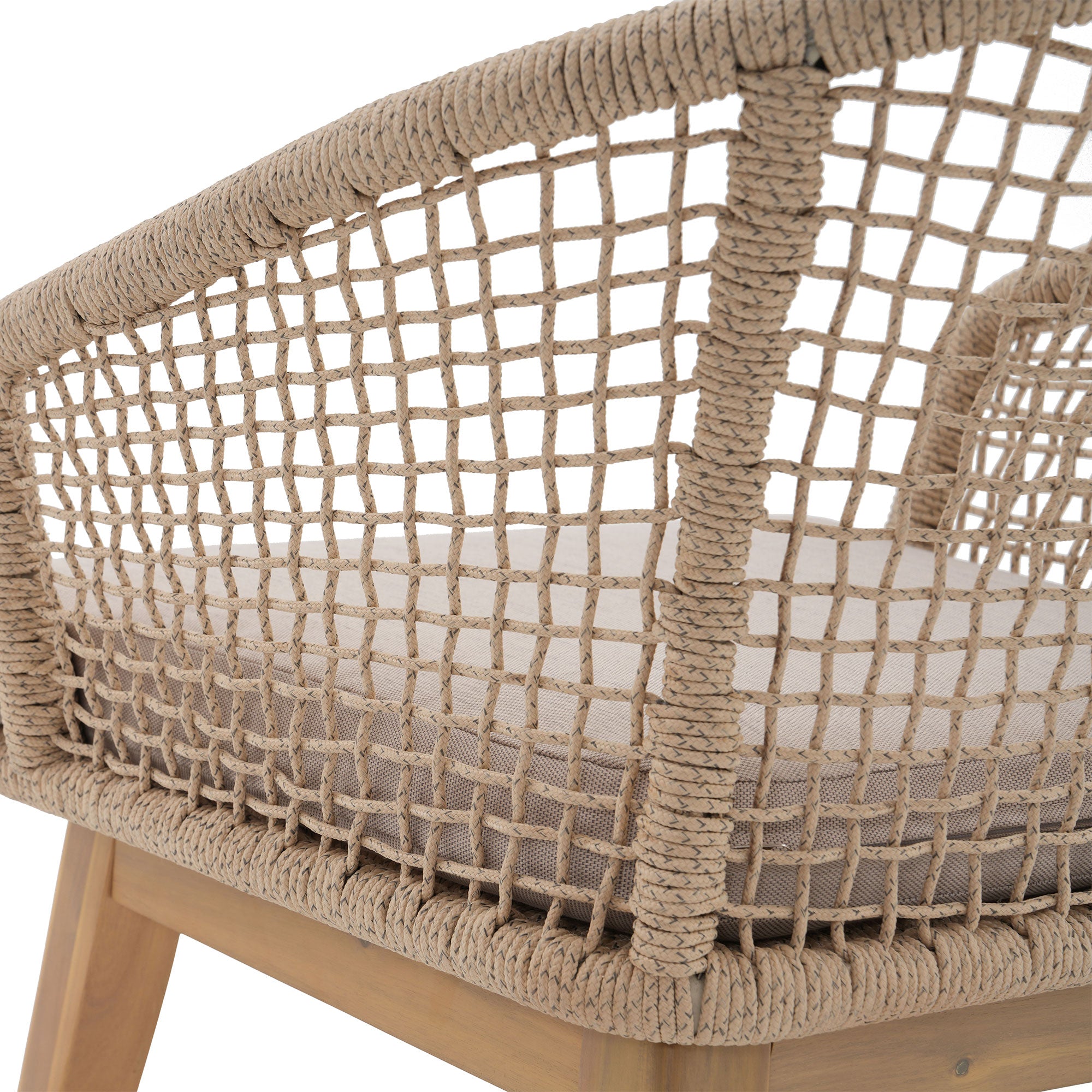 Rope dining chair back detail- Jardina Modern Premium Patio Outdoor Furniture#Color_Beige