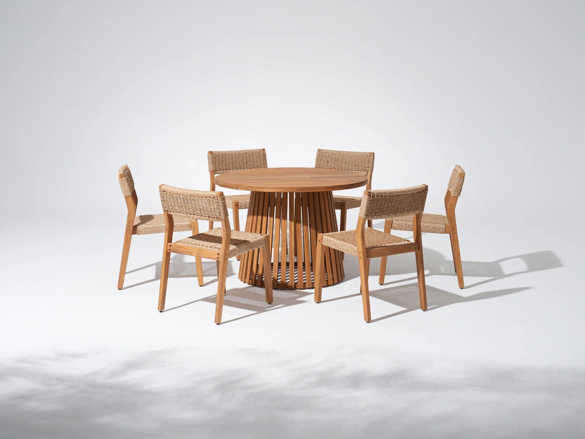 acacia wood Round Table Patio dining Set for 6 people with rattan design - Jardina Premium Modern Outdoor Dining Furniture