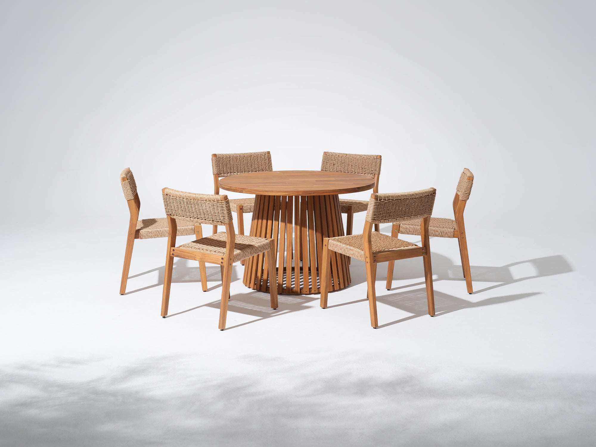 acacia wood Round Table Patio dining Set for 6 people with rattan design - Jardina Premium Modern Outdoor Dining Furniture