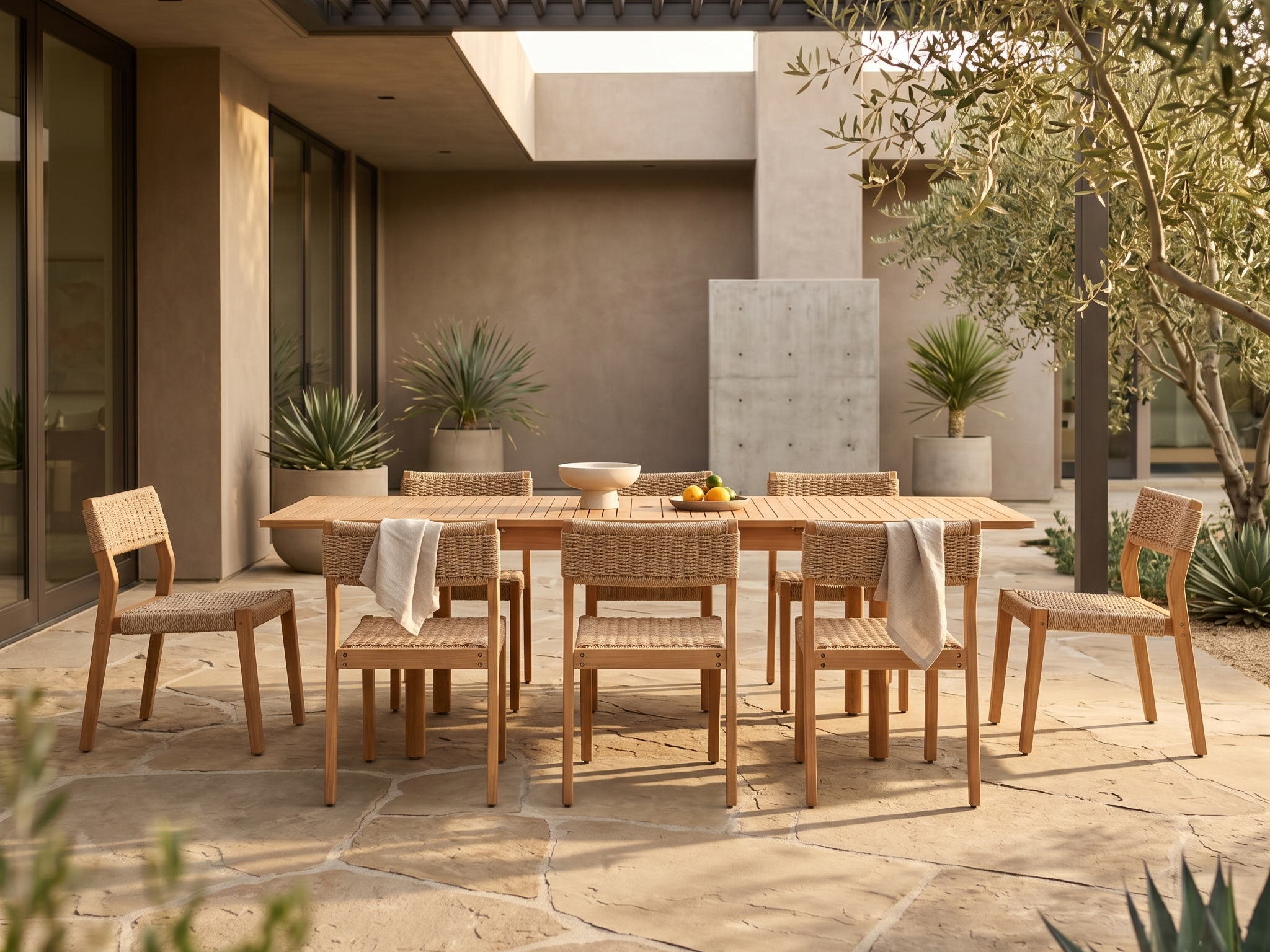 Cove Outdoor Wooden Dining Set with Armless Design for 8 People, Extendable Outdoor Dining Table with Umbrella Hole, 63"- 94"