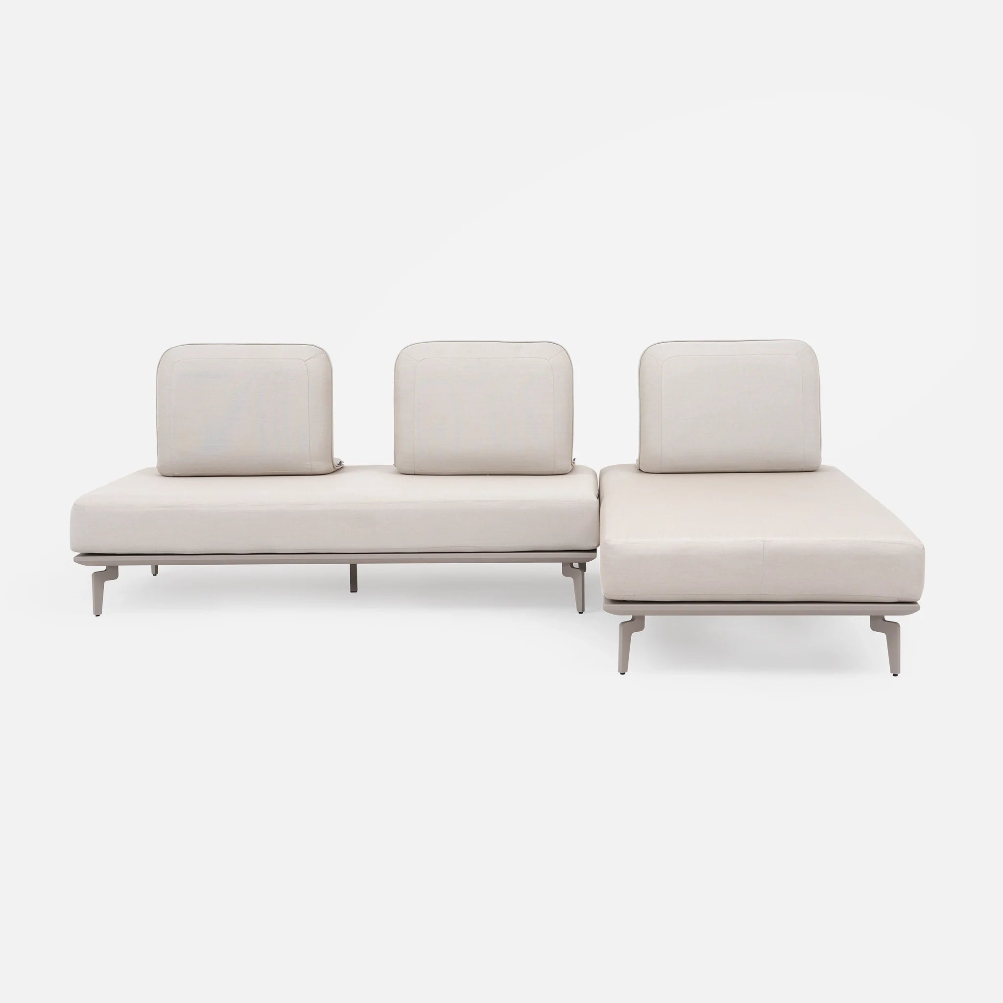 Autour Taupe L-Shaped Outdoor Lounge Set with adjustable back, Aluminum sectional sofa with cushions- Jardina Premium Modern Outdoor Patio Furniture set