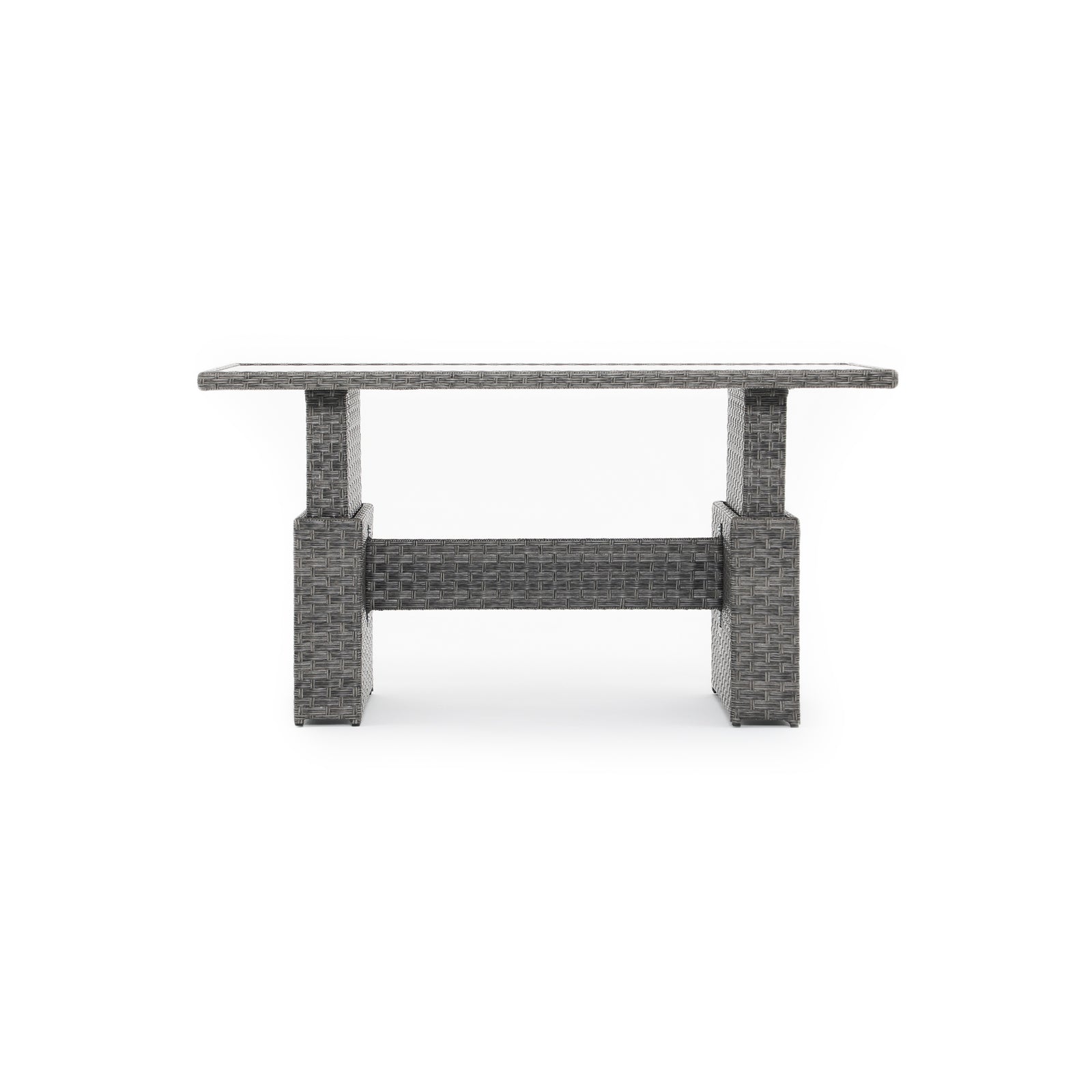 Aiya Modern Wicker Outdoor Furniture, Grey wicker outdoor lift top dining table with metal frame, rectangle, front - Jardina Furniture