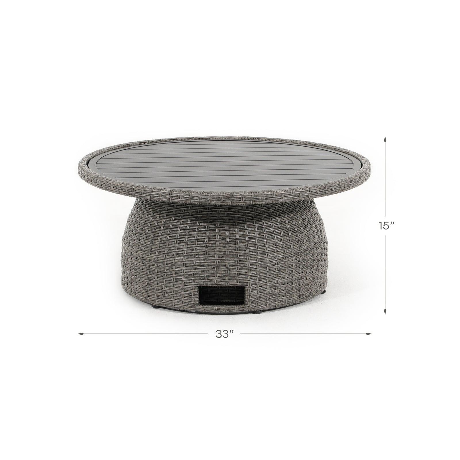 Boboli Outdoor Wicker Lift-top round Table, fold dimension - Jardina Furniture