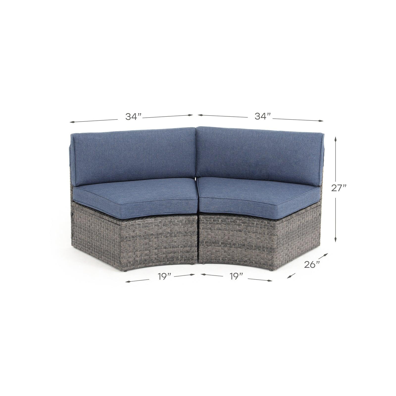 Boboli Navy blue Outdoor Wicker Curved Sectional sofa, 2-seater dimension - Jardina Furniture#color_Navy Blue