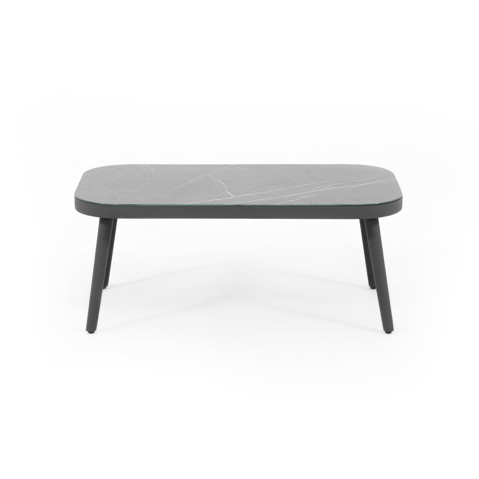 Aluminum Coffee Table with Ceramic Tempered Glass Tabletop, front- Jardina Furniture