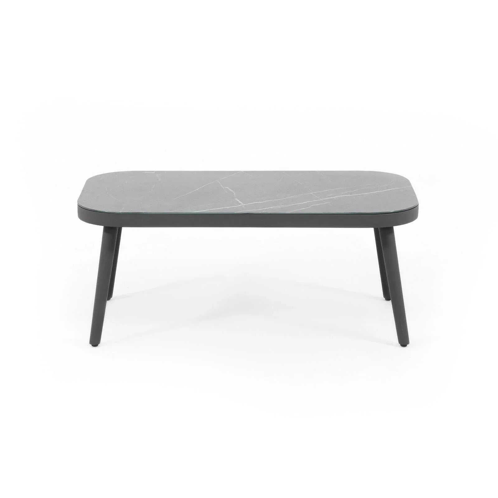 Aluminum Coffee Table with Ceramic Tempered Glass Tabletop, front- Jardina Furniture