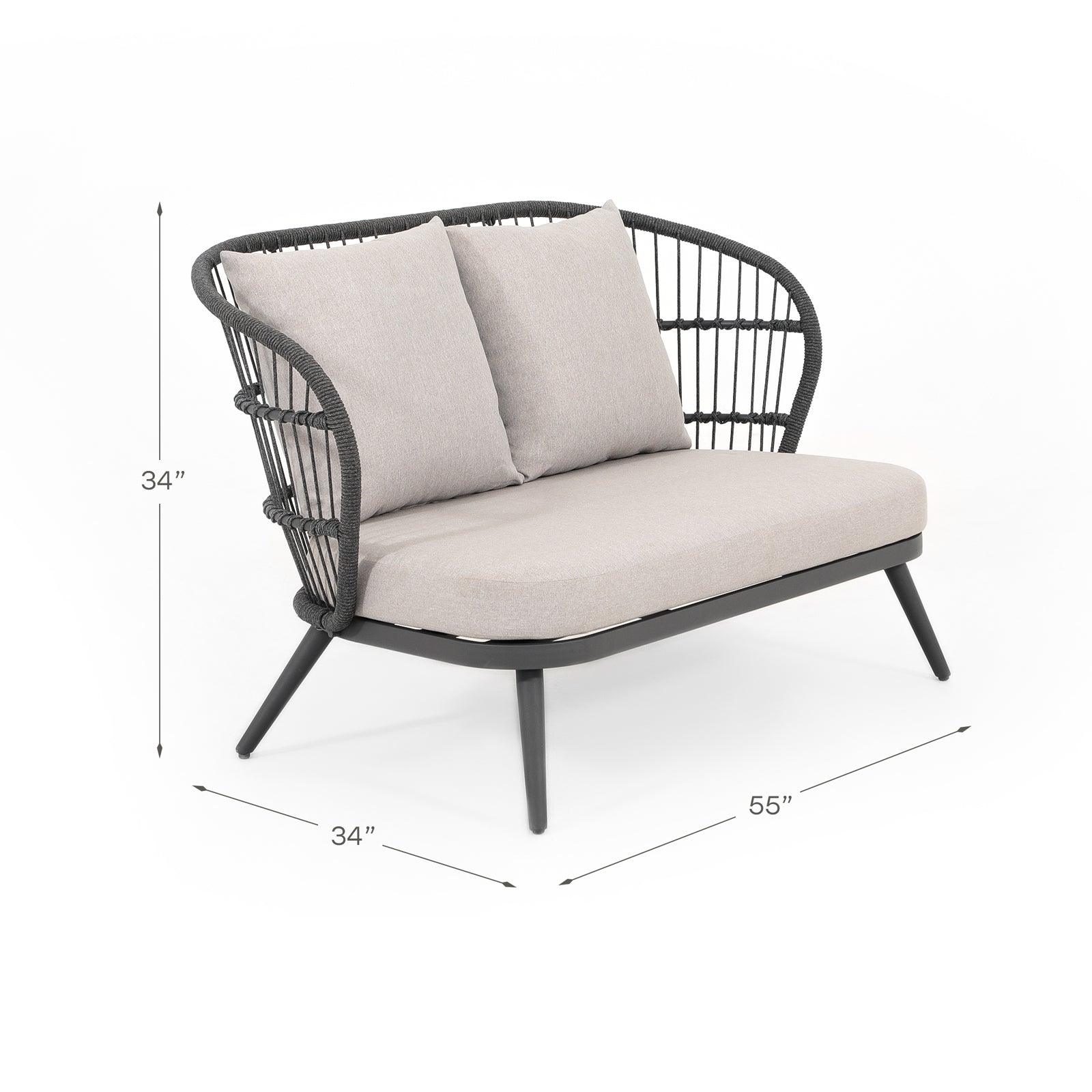 Comino dark grey loveseat Dimension info- Jardina Furniture