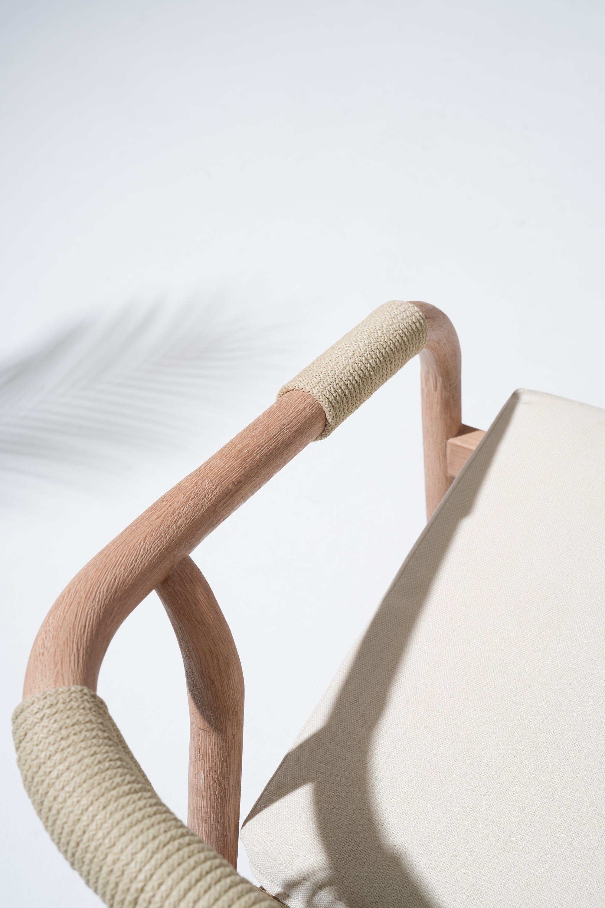 Tellus Wooden Outdoor Dining Chair with Light Beige Cushion, Rope Design, Eucalyptus