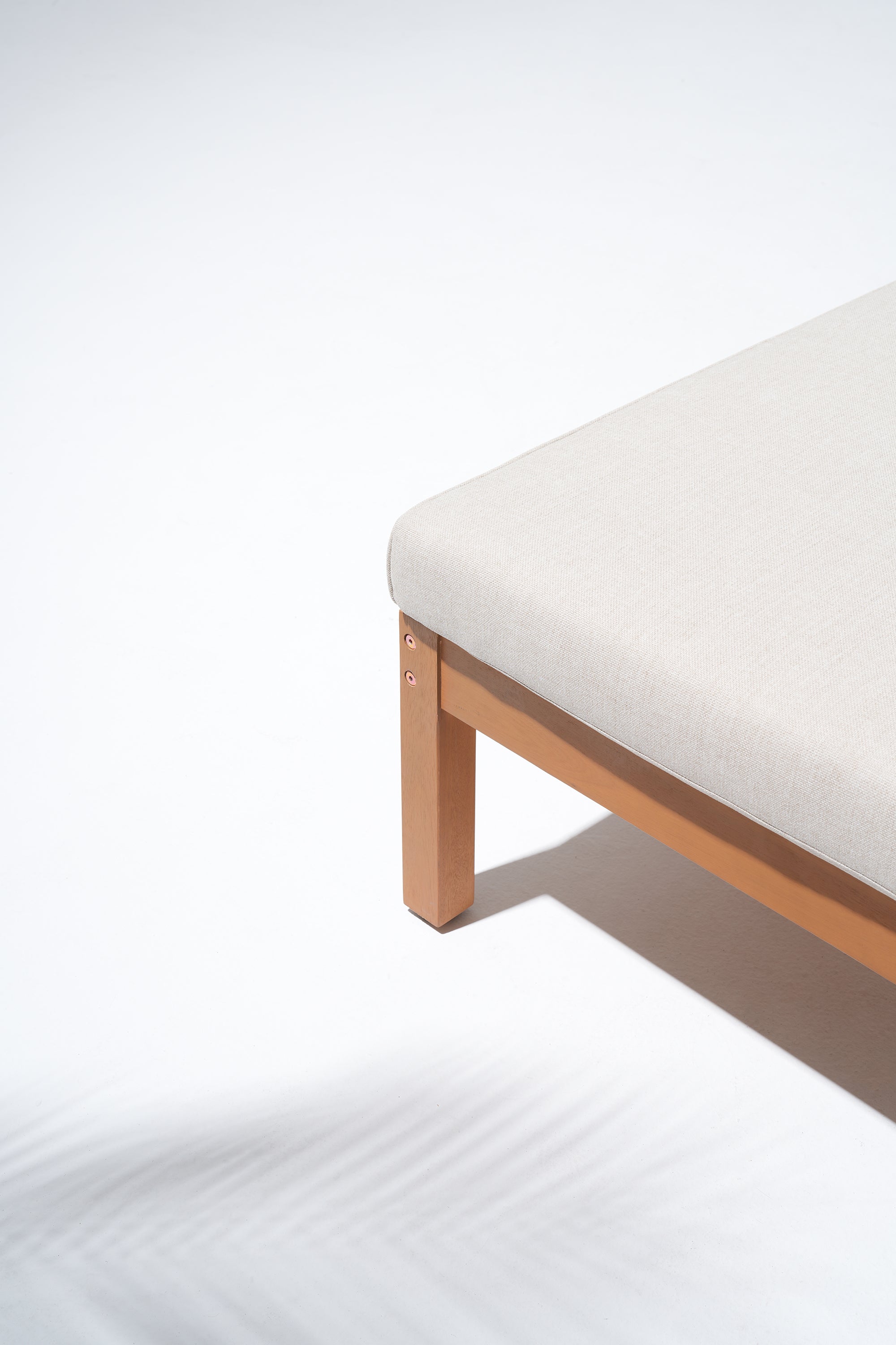 White cushioned chaise lounge with wooden frame- Jardina Modern Premium Outdoor Patio Furniture