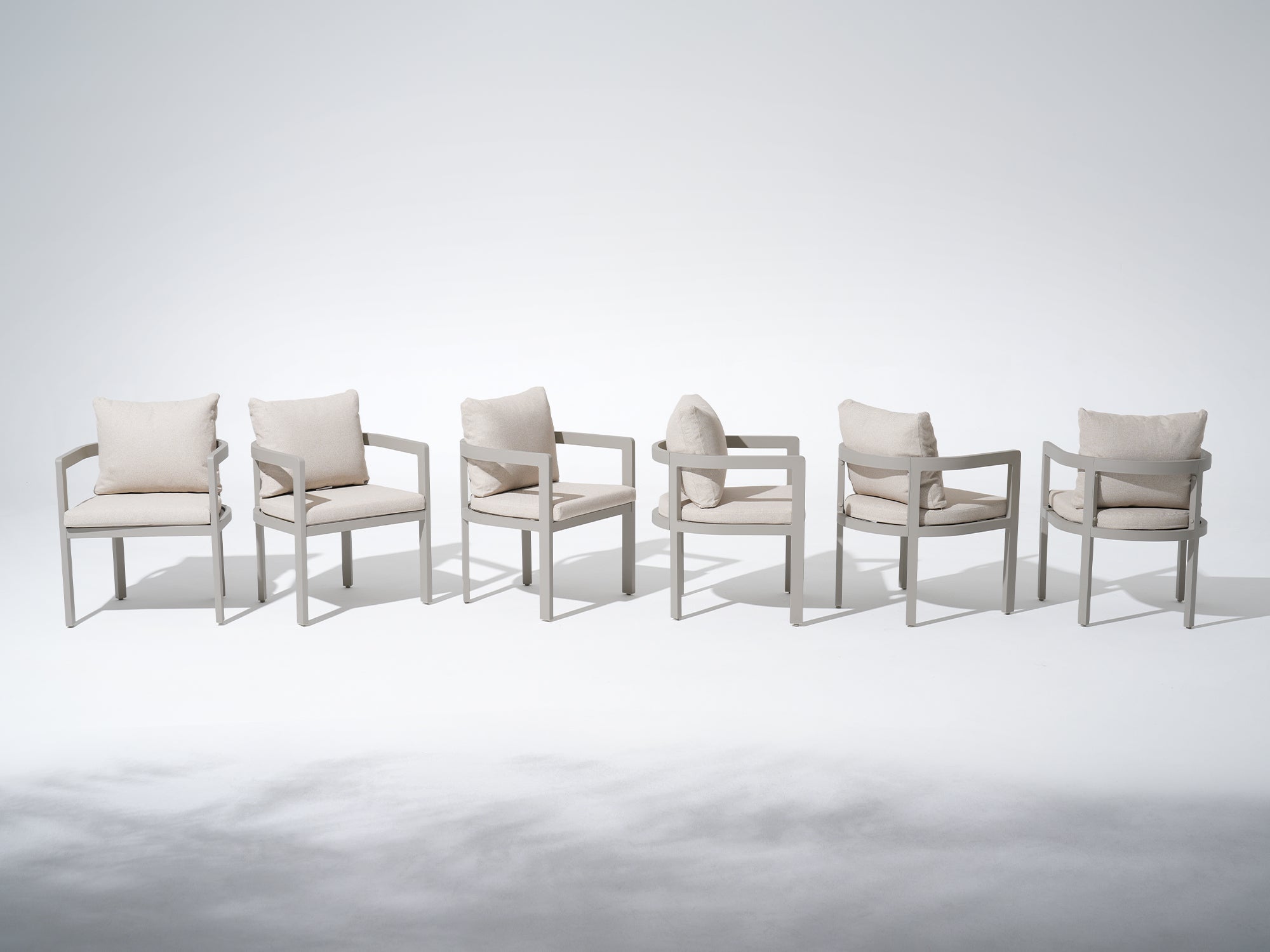 Sova Aluminum Outdoor Dining Chair, Warm Greige Frame & Linen Cushions Set of 2/4/6