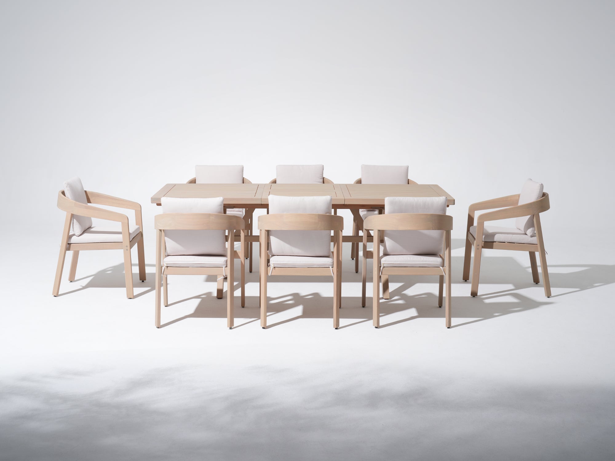 Extendable Outdoor Dining Set For 6-8 People, Eucalyptus Wood, 63"- 87" - Jardina Premium Modern Outdoor Dining Furniture#Size_8 Chiars + 1 Table