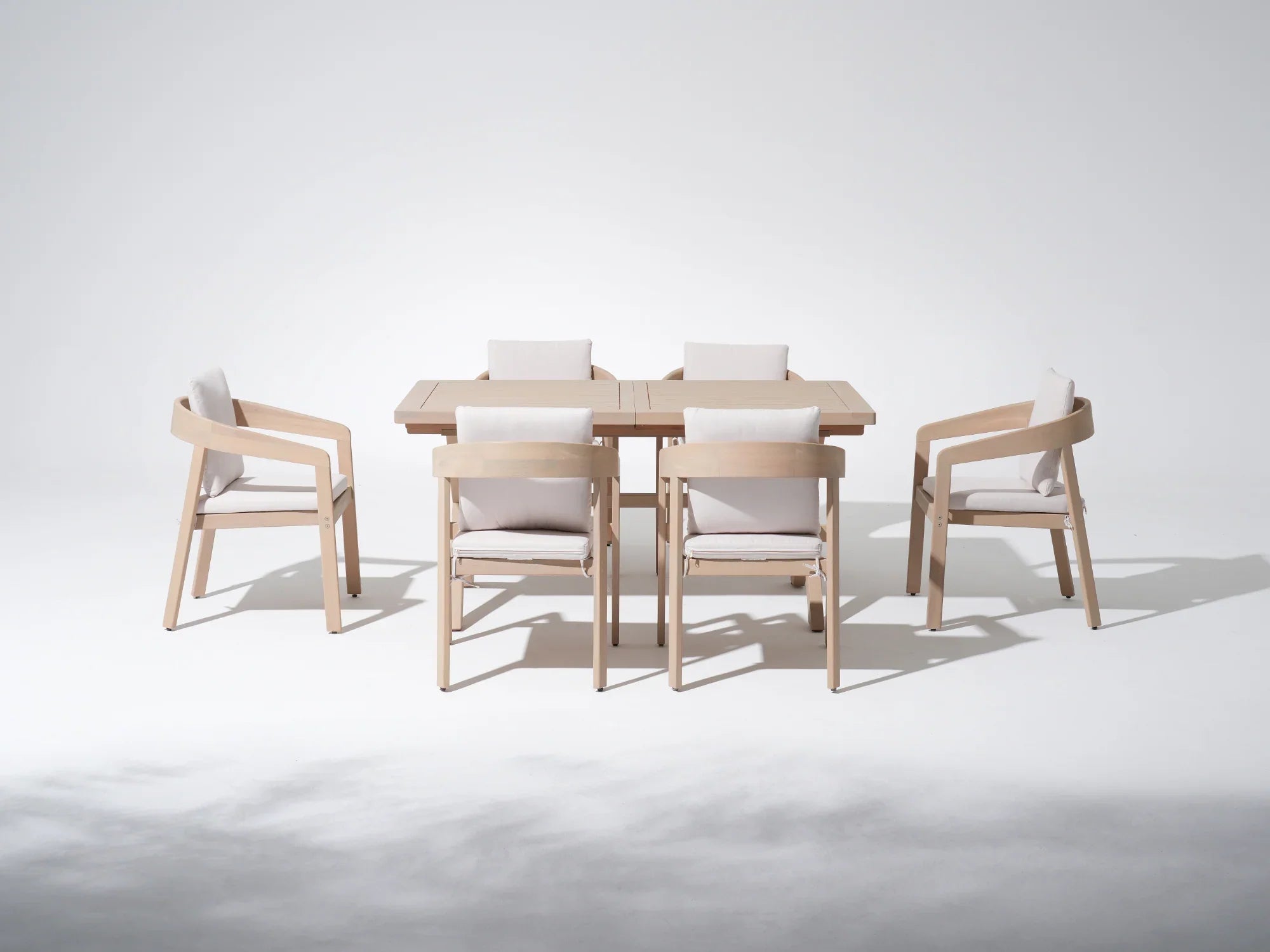 Extendable Outdoor Dining Set For 6 People, Eucalyptus Wood, 63"- 87" - Jardina Premium Modern Outdoor Dining Furniture#Size_6 Chiars + 1 Table