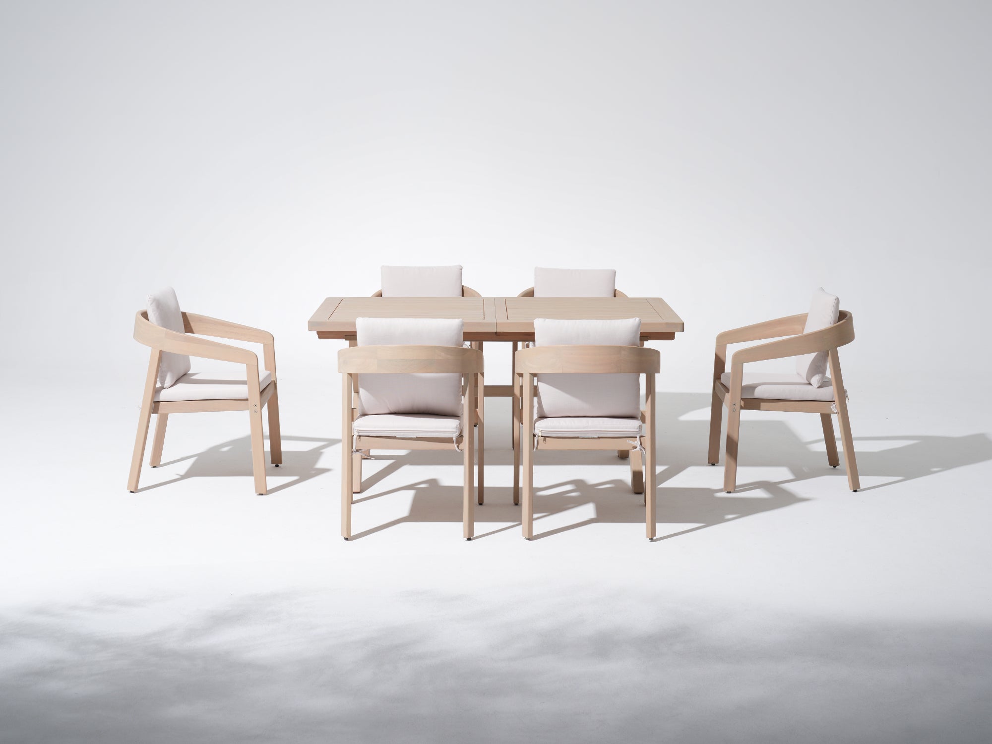 Extendable Outdoor Dining Set For 6 People, Eucalyptus Wood, 63"- 87" - Jardina Premium Modern Outdoor Dining Furniture#Size_6 Chiars + 1 Table