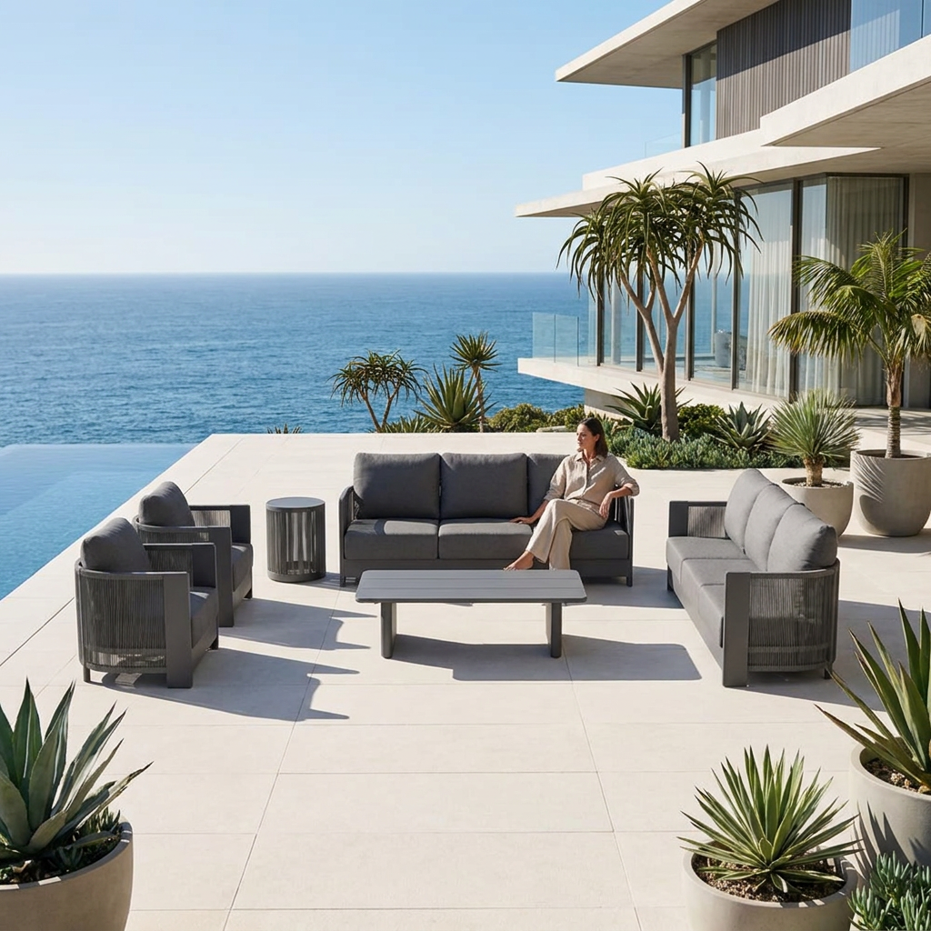 Irati 6-Piece Aluminum Outdoor Furniture Conversation Set with Rope, Dark Grey