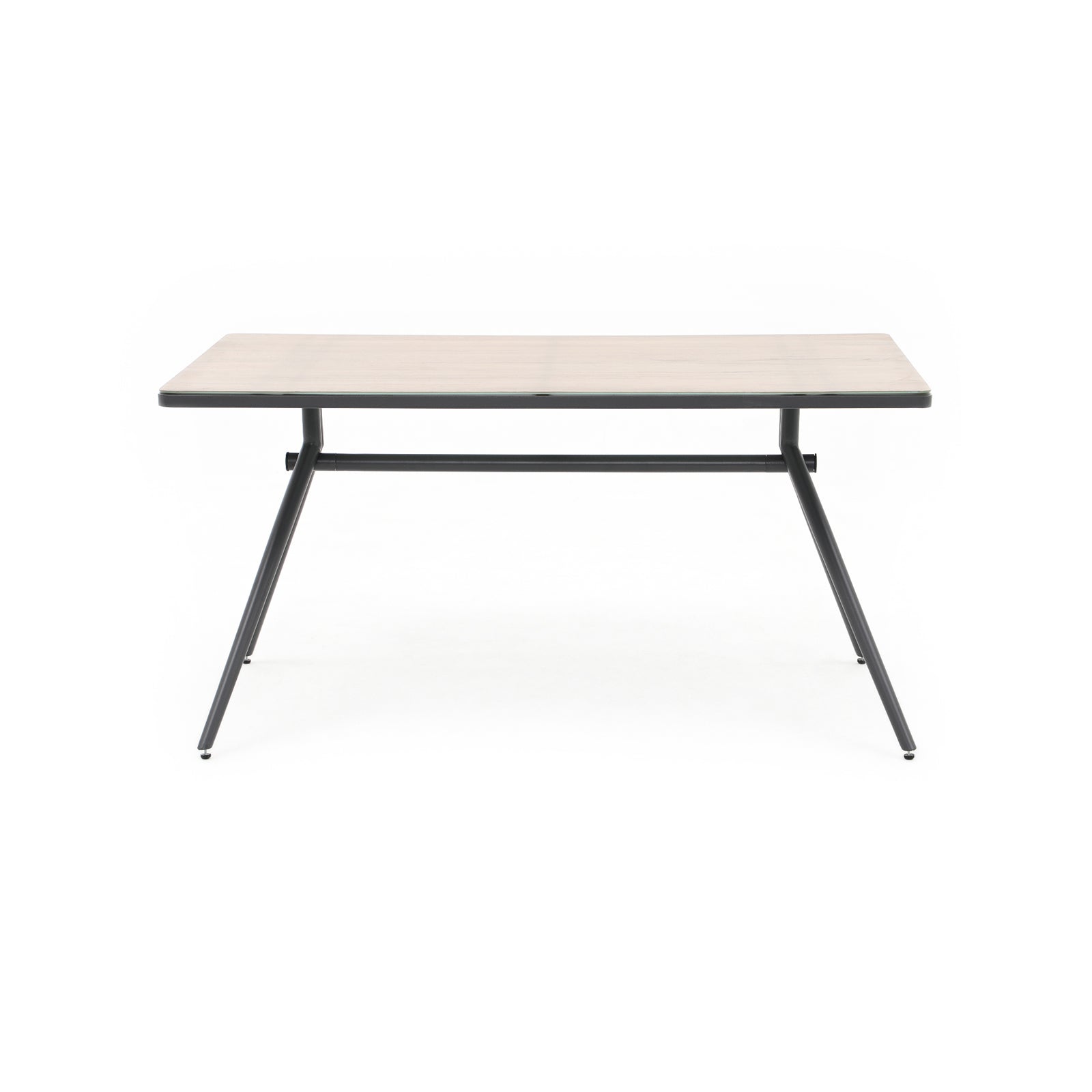 Hallerbos Modern rectangle outdoor Dining Table with steel frame, resin ceramic glass top, front - Jardina Furniture